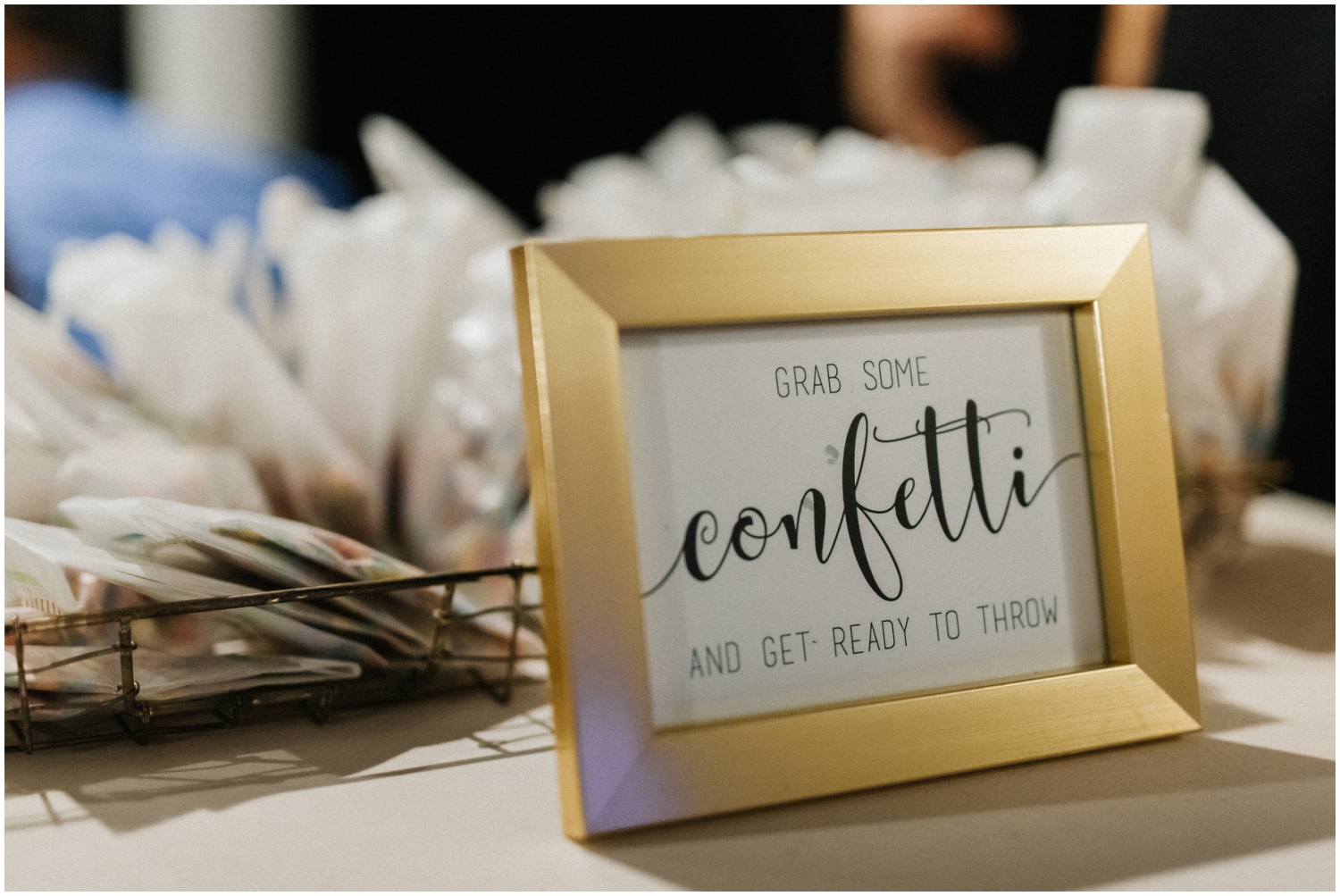 Confetti table display for grand exit