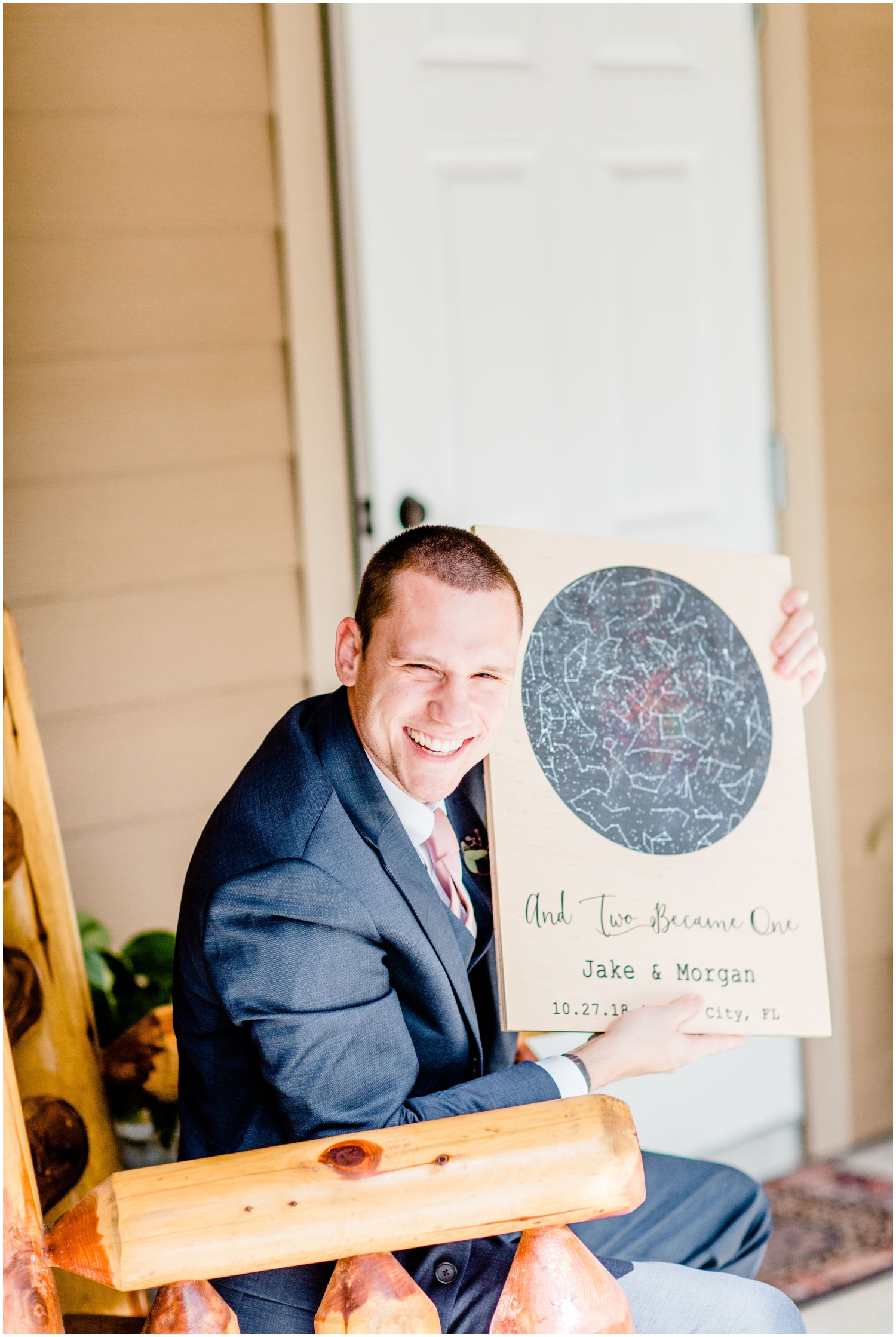 Groom receiving a present before the wedding