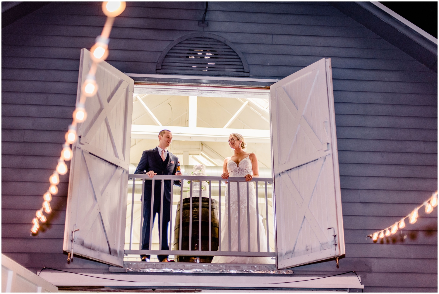 Bride and groom with wedding cake
