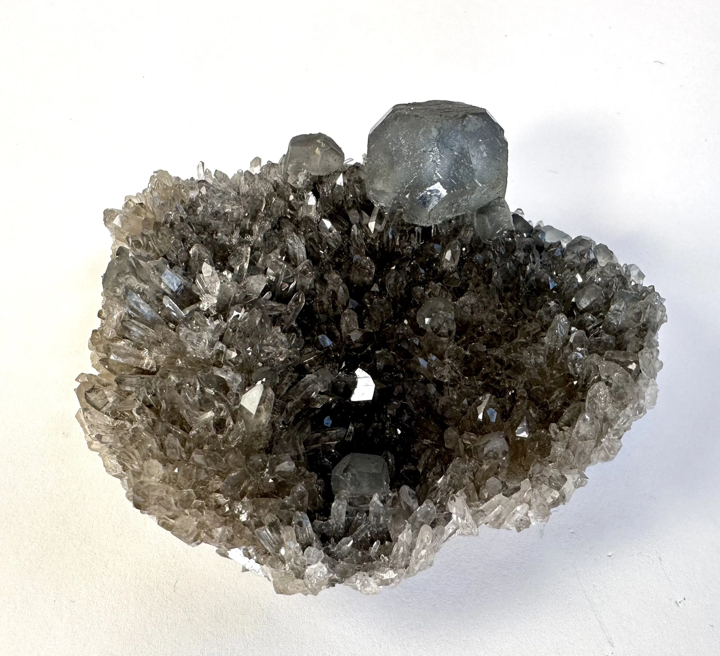 Blue Fluorite on Smoky Quartz, Fujian Province, China