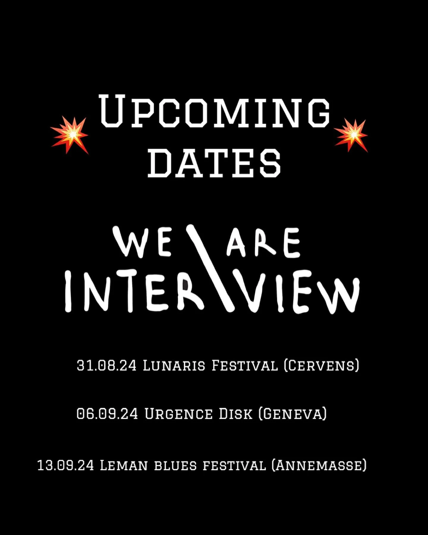 🎶 NEW CONCERT DATES ANNOUNCED! 🎶

We are thrilled to announce three new concert dates for the end of this summer !

📅 Dates and Locations:

August 31 16:00: Lunaris Festival, Cervens (tickets available on their page @lunarisfestival) 
September 6 