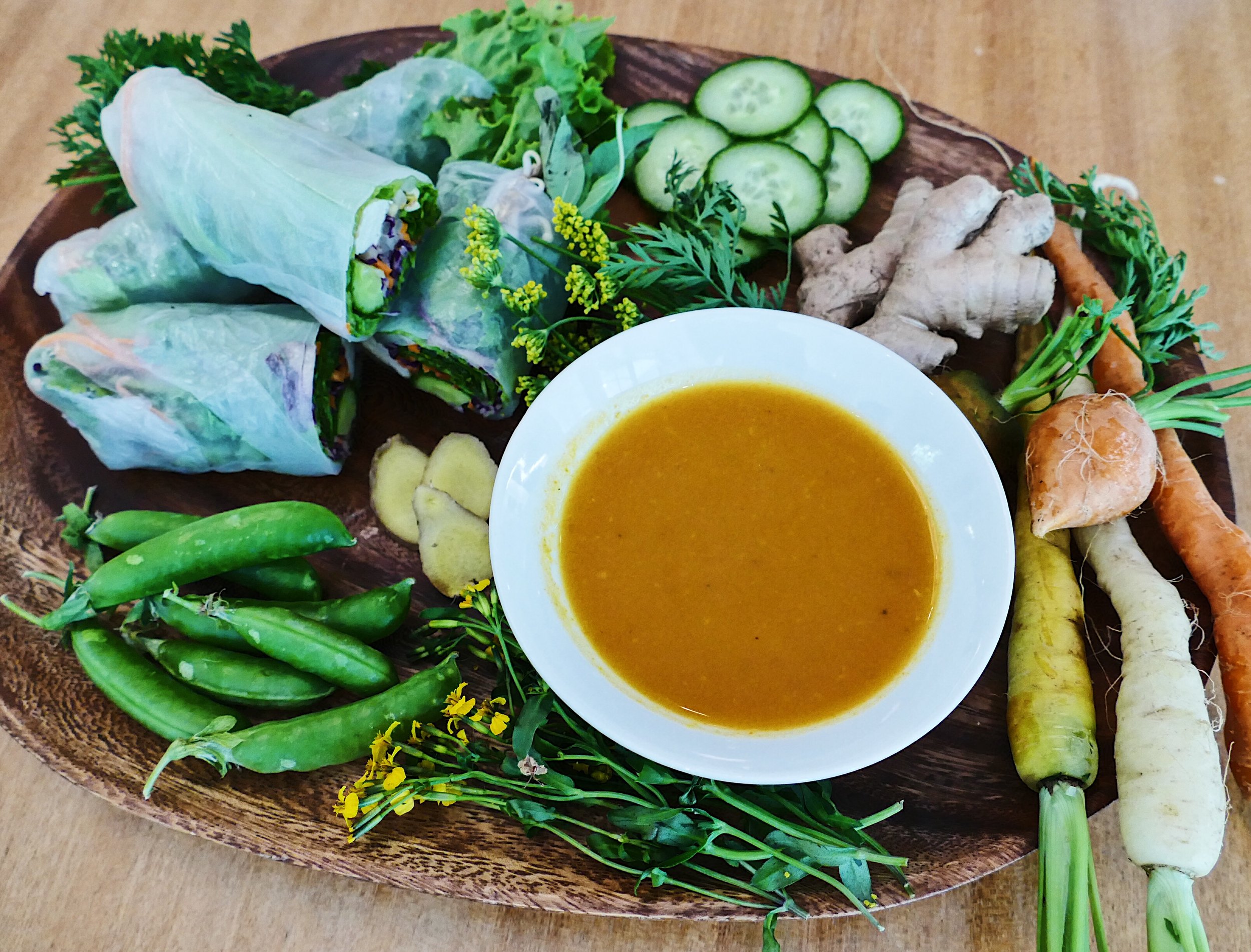 Vegetable Spring Rolls with Peanut Sauce