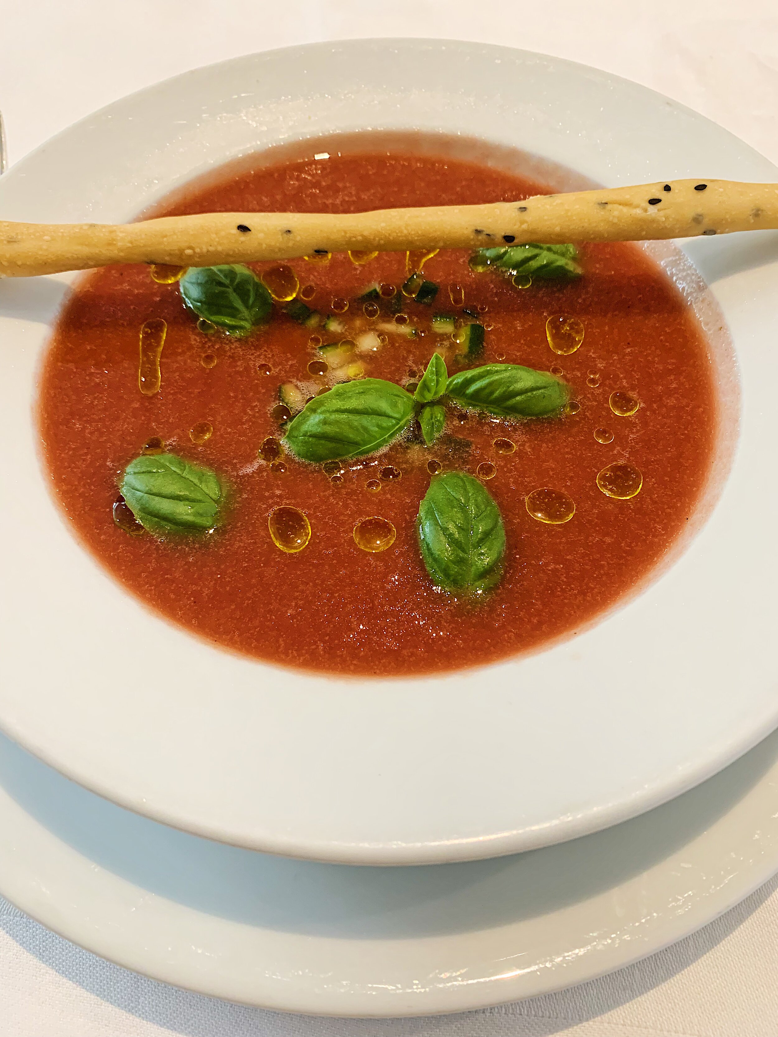 Chilled Tomato, Cucumber, Pepper, and Basil Soup, Clarke's