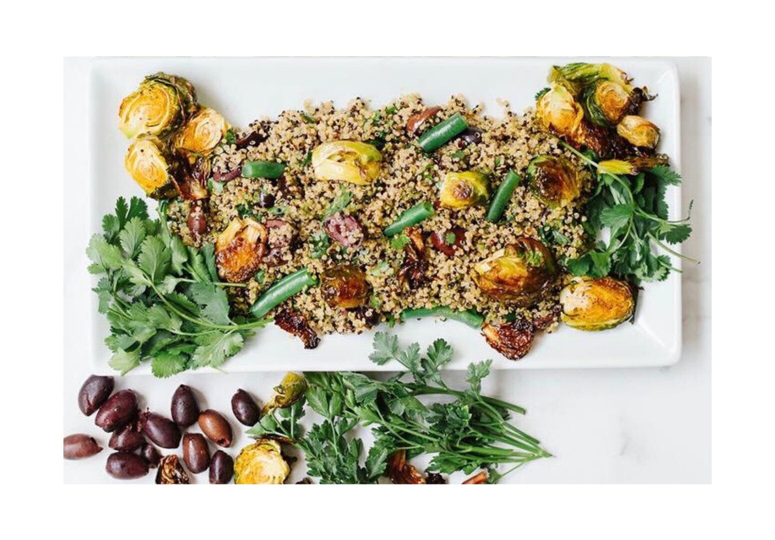 Parsley, Mache, and Pesto with Roasted Brussel Sprouts, Green Beans, and Quinoa