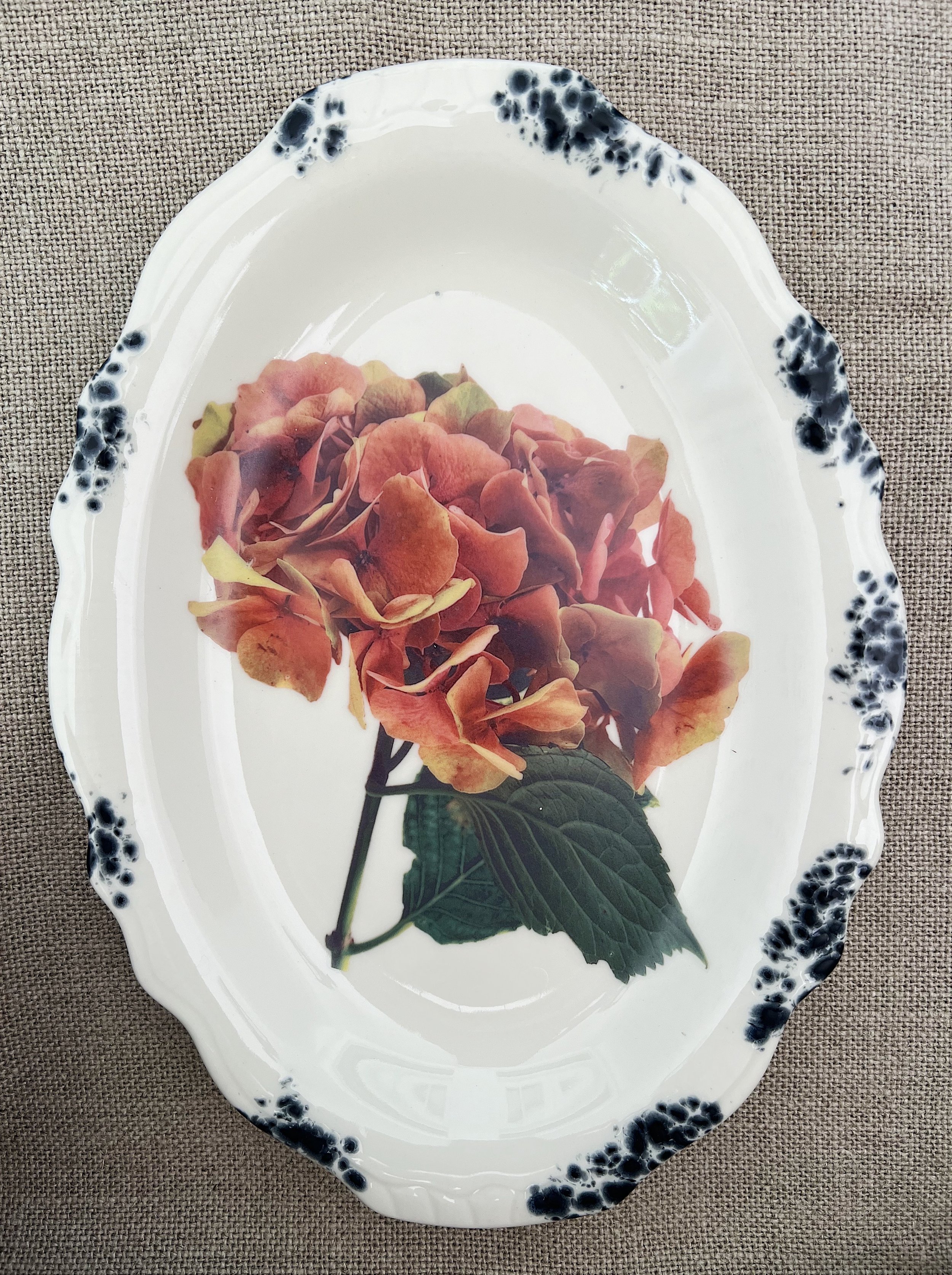 Vintage Red Hydrangea Ceramic Medium Platter
