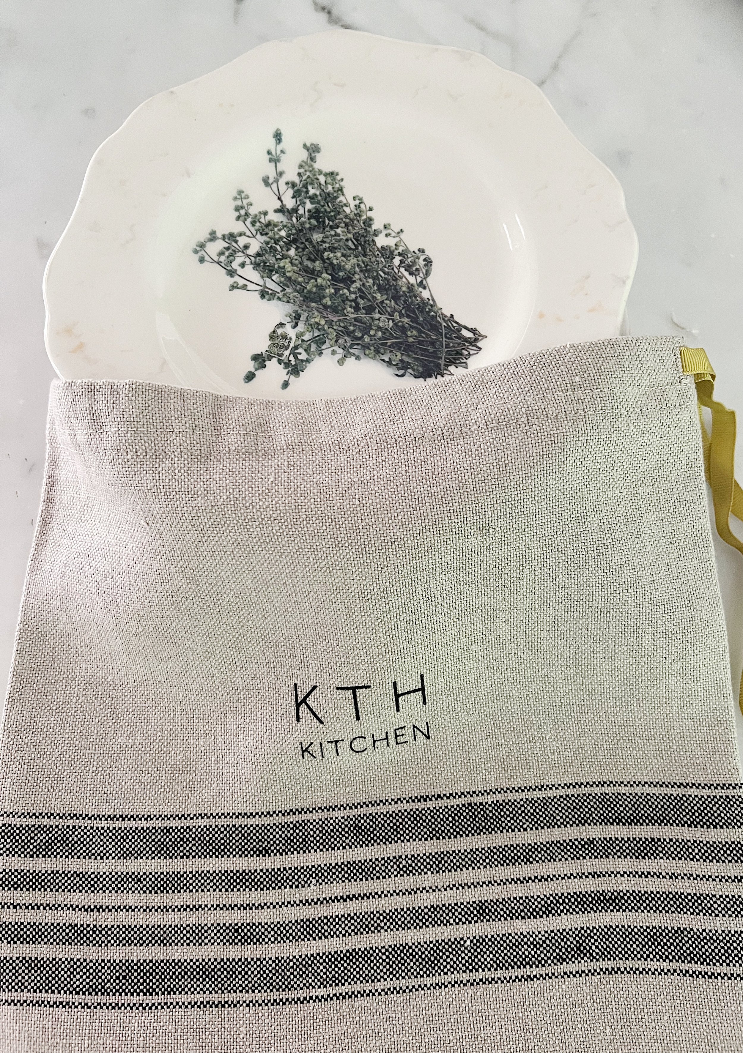 Herb Ceramic Small Plate and French Linen Drawstring Bag