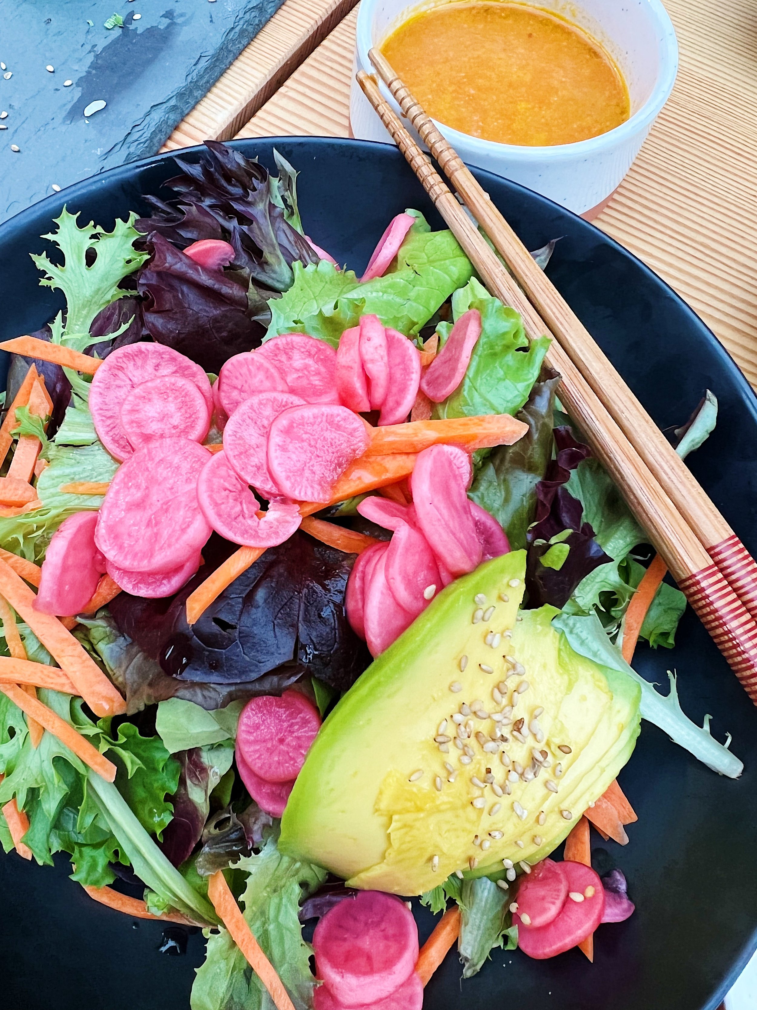 Green Salad with Ginger Dressing, Fiish, Culver City, CA