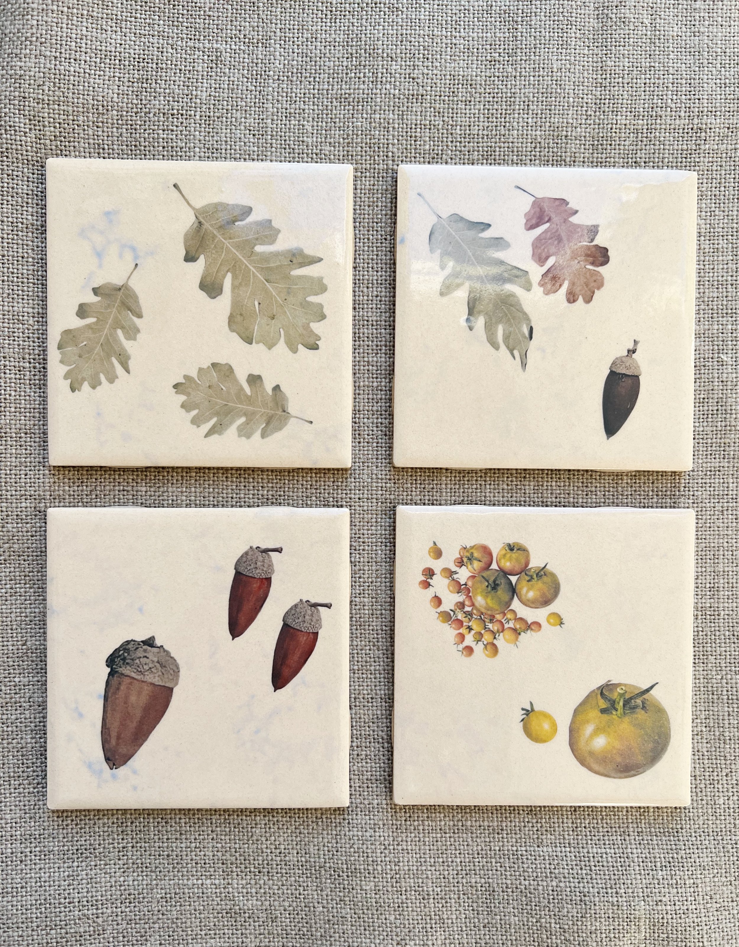 Oak Leaves, Acorns and Tomatoes Ceramic Coasters