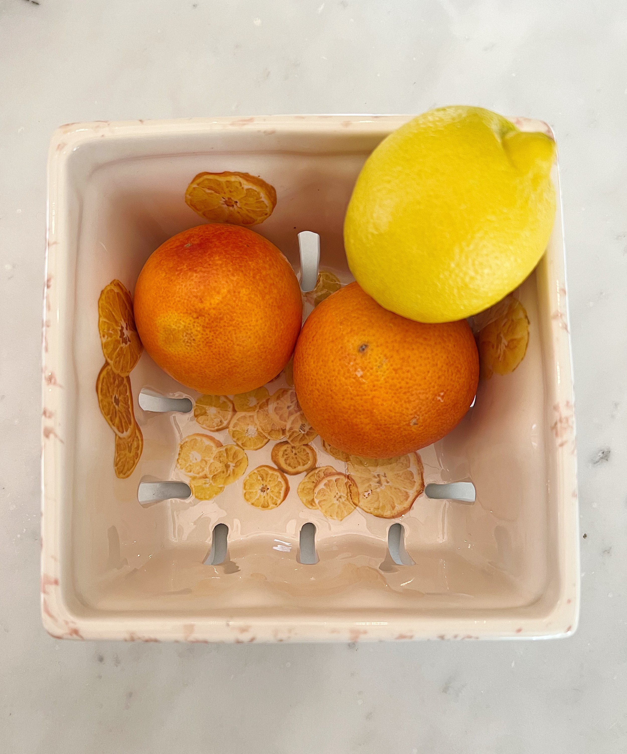 Kumquat Ceramic Berry Basket with Oranges and Lemon