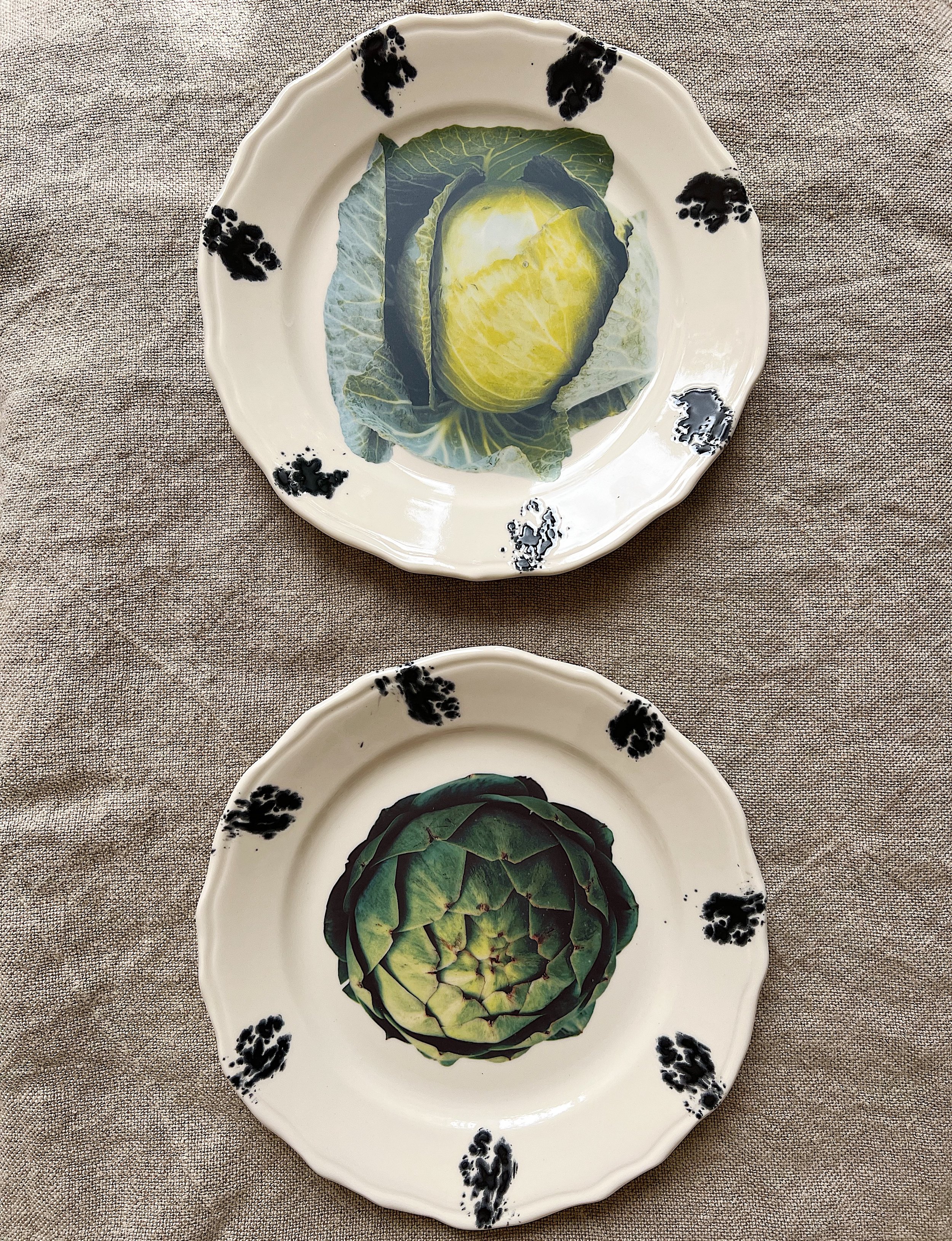 Vintage Cabbage and Artichoke Ceramic Large Plates