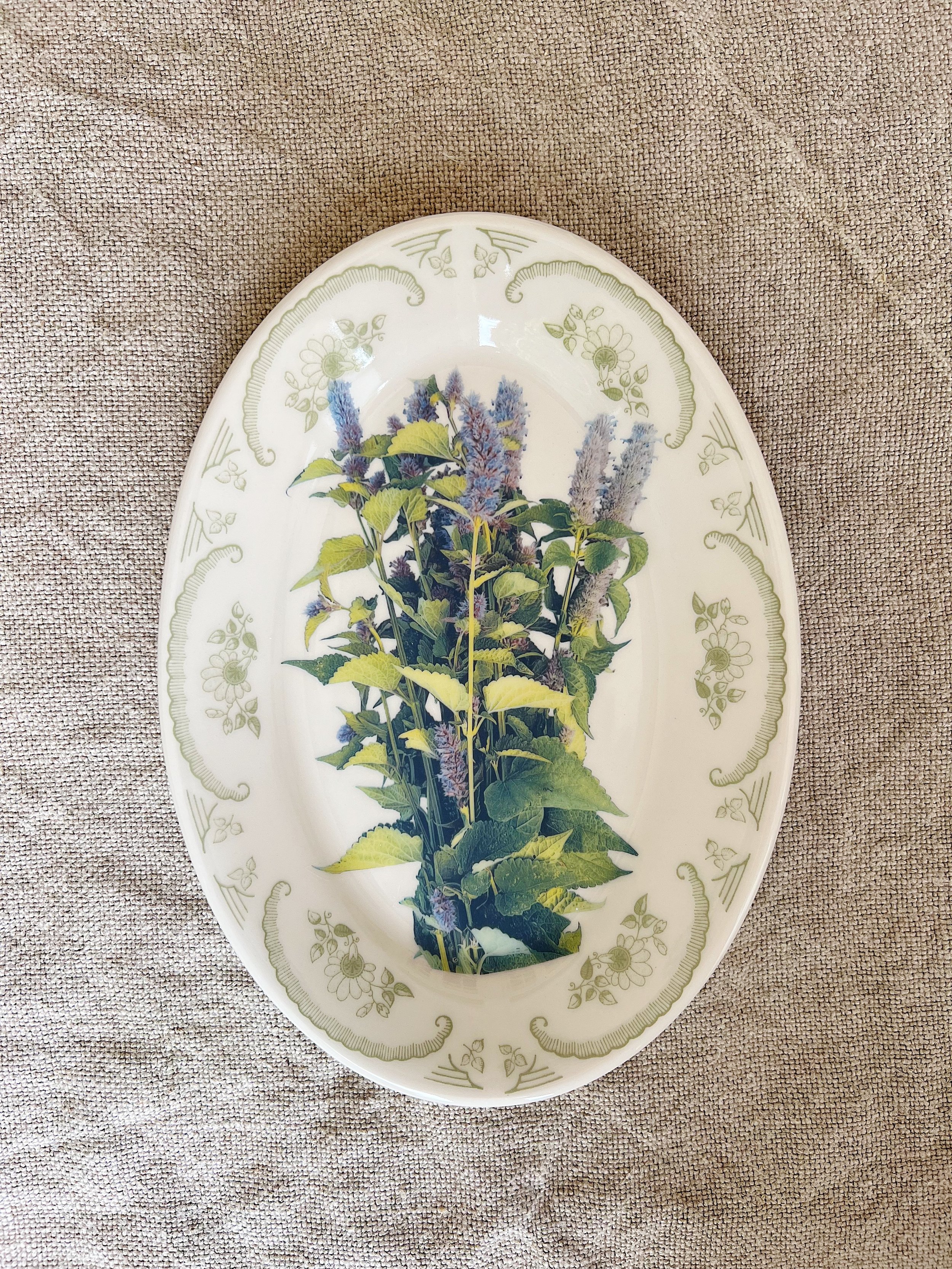 Vintage Anise Hyssop Ceramic Oval Plate