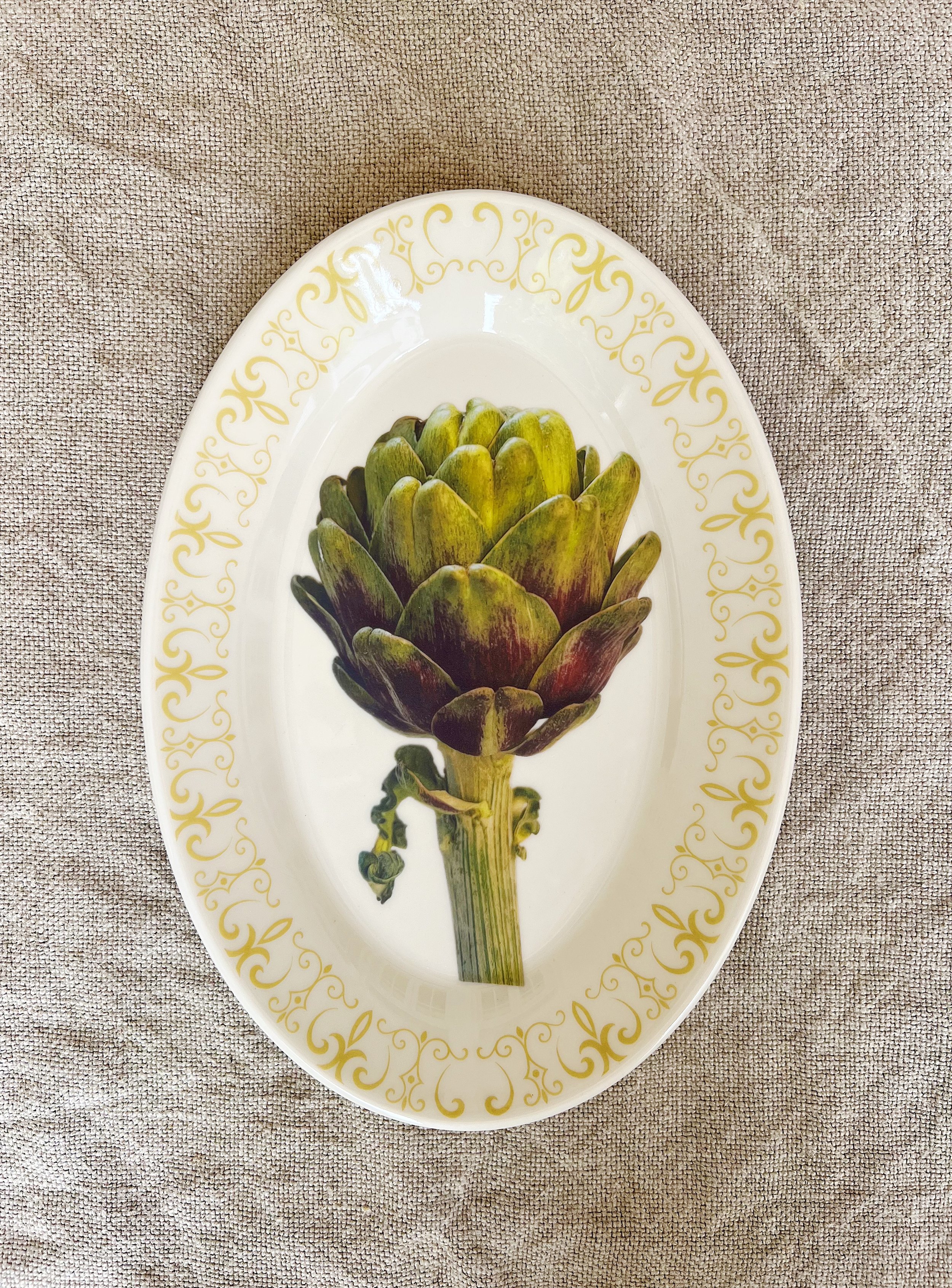 Vintage Artichoke Ceramic Oval Plate