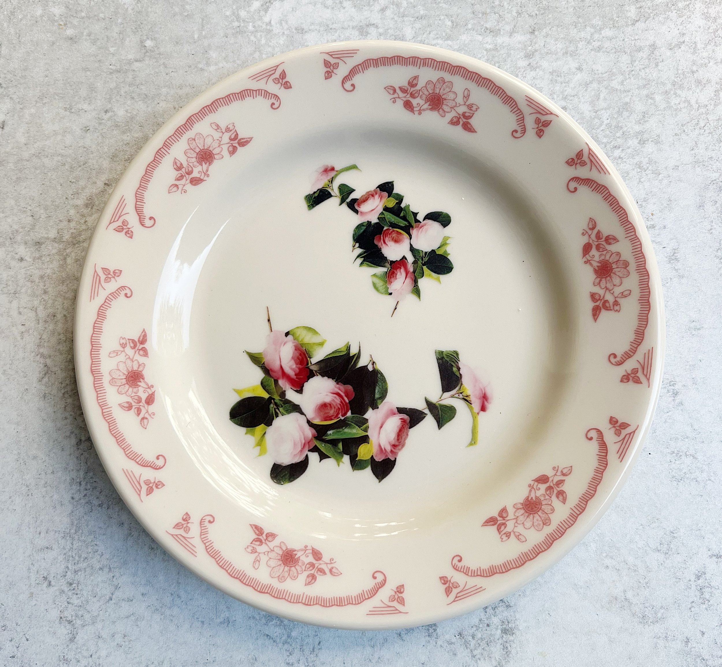 Vintage Pink Camellia Ceramic Small Plate