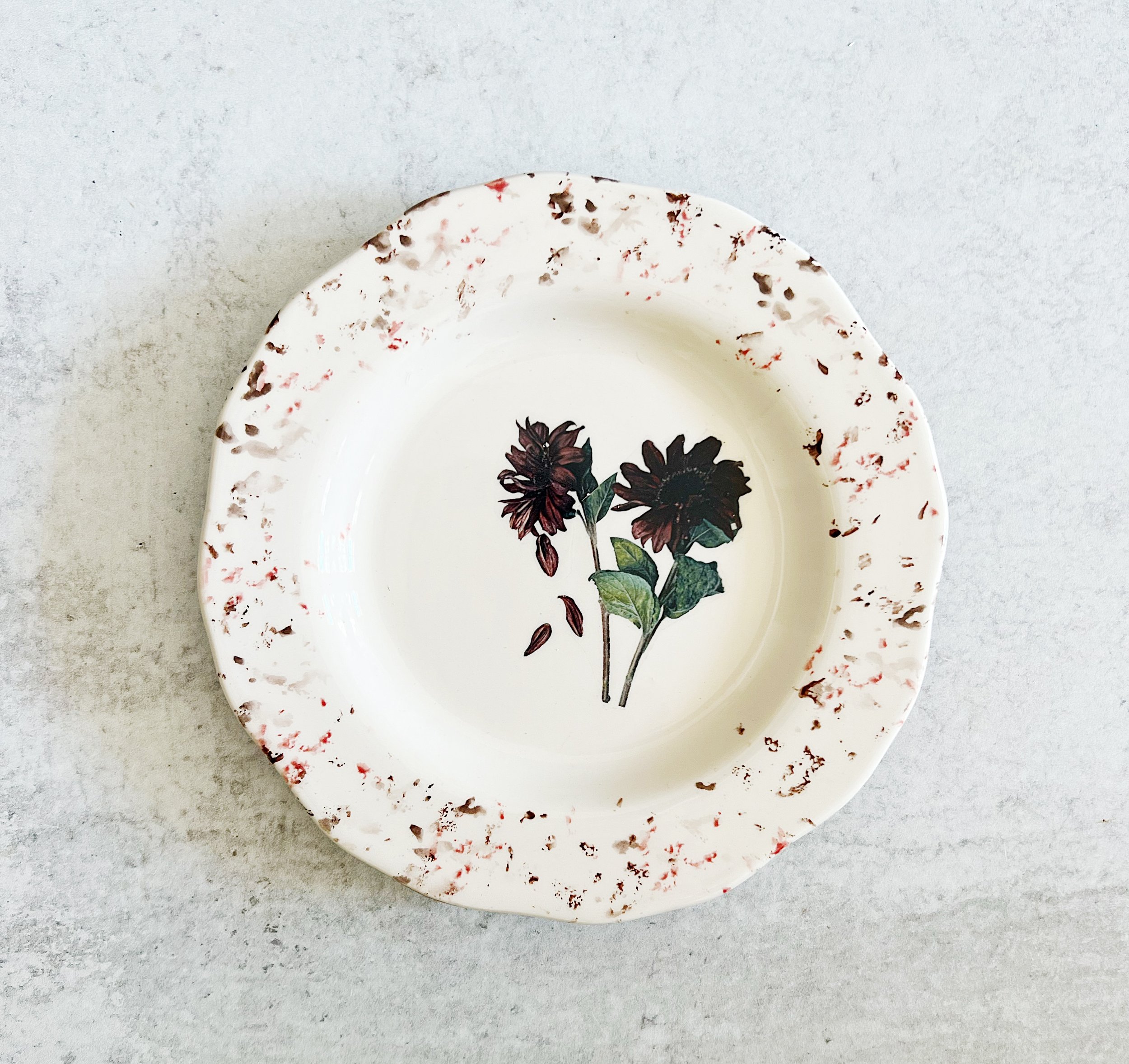 Burgundy Chrysanthemums Ceramic Petit Dish