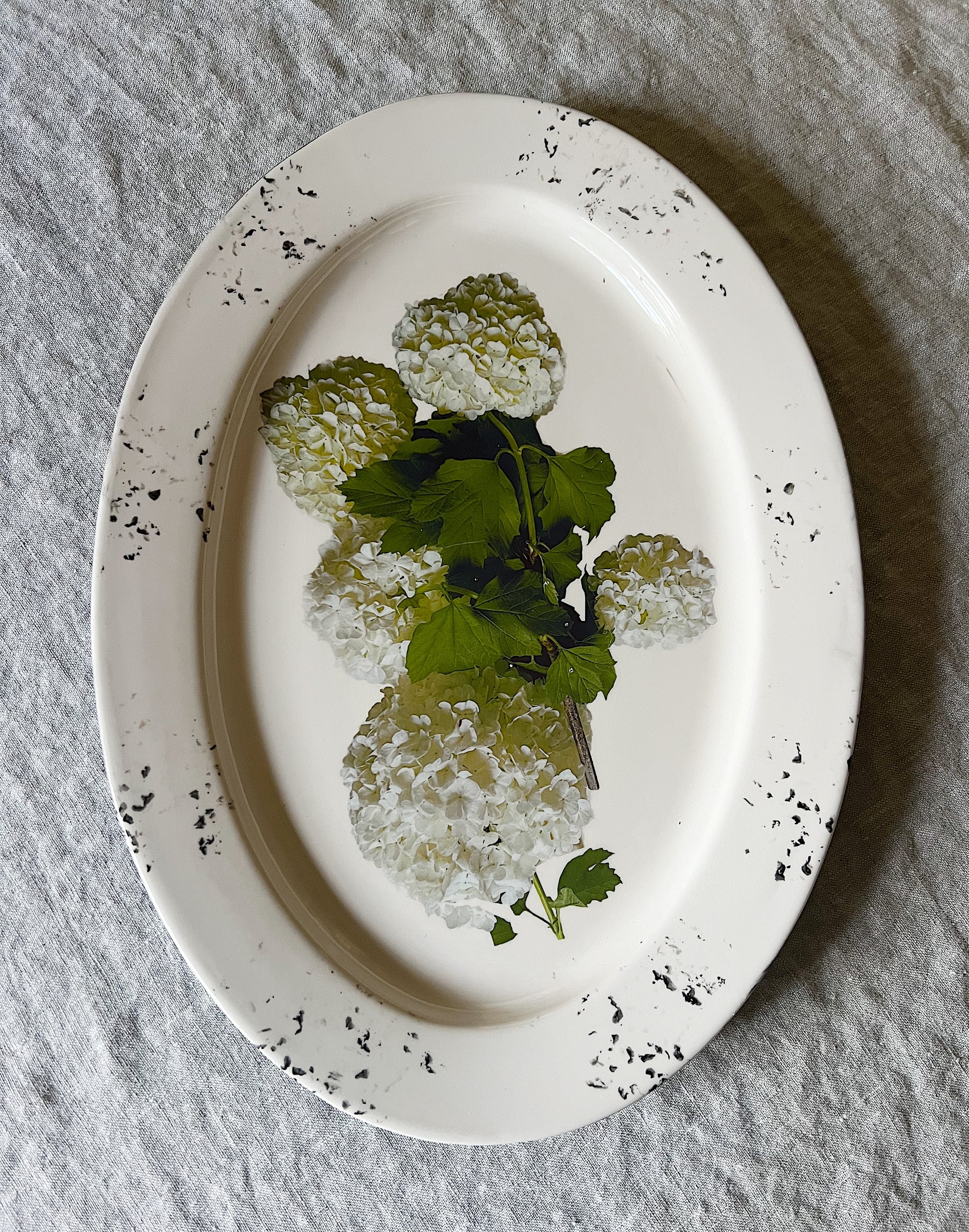 White Viburnum Ceramic Large Platter