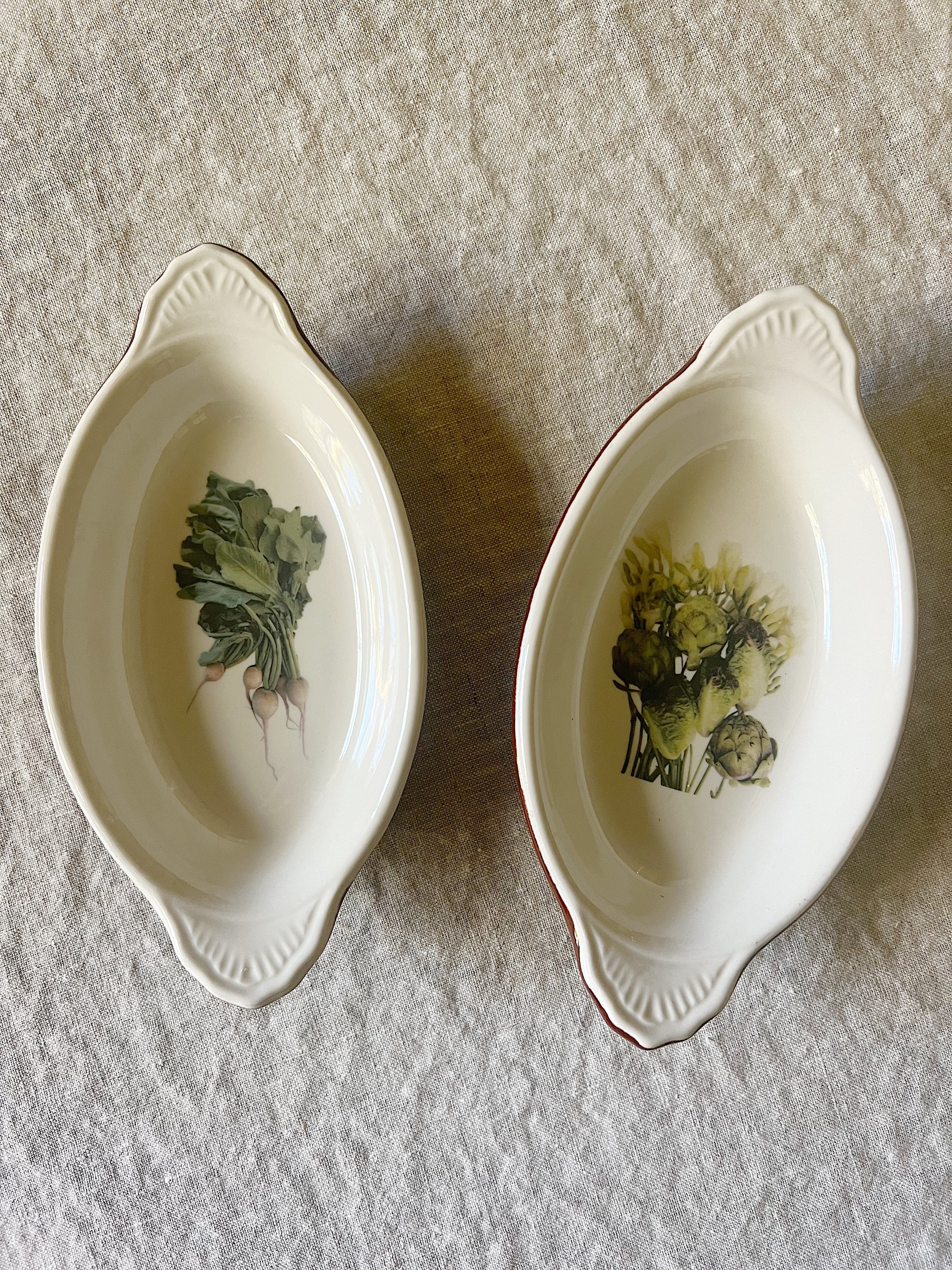 Vintage Turnip and Farmers Market Gather Ceramic Cassoulets
