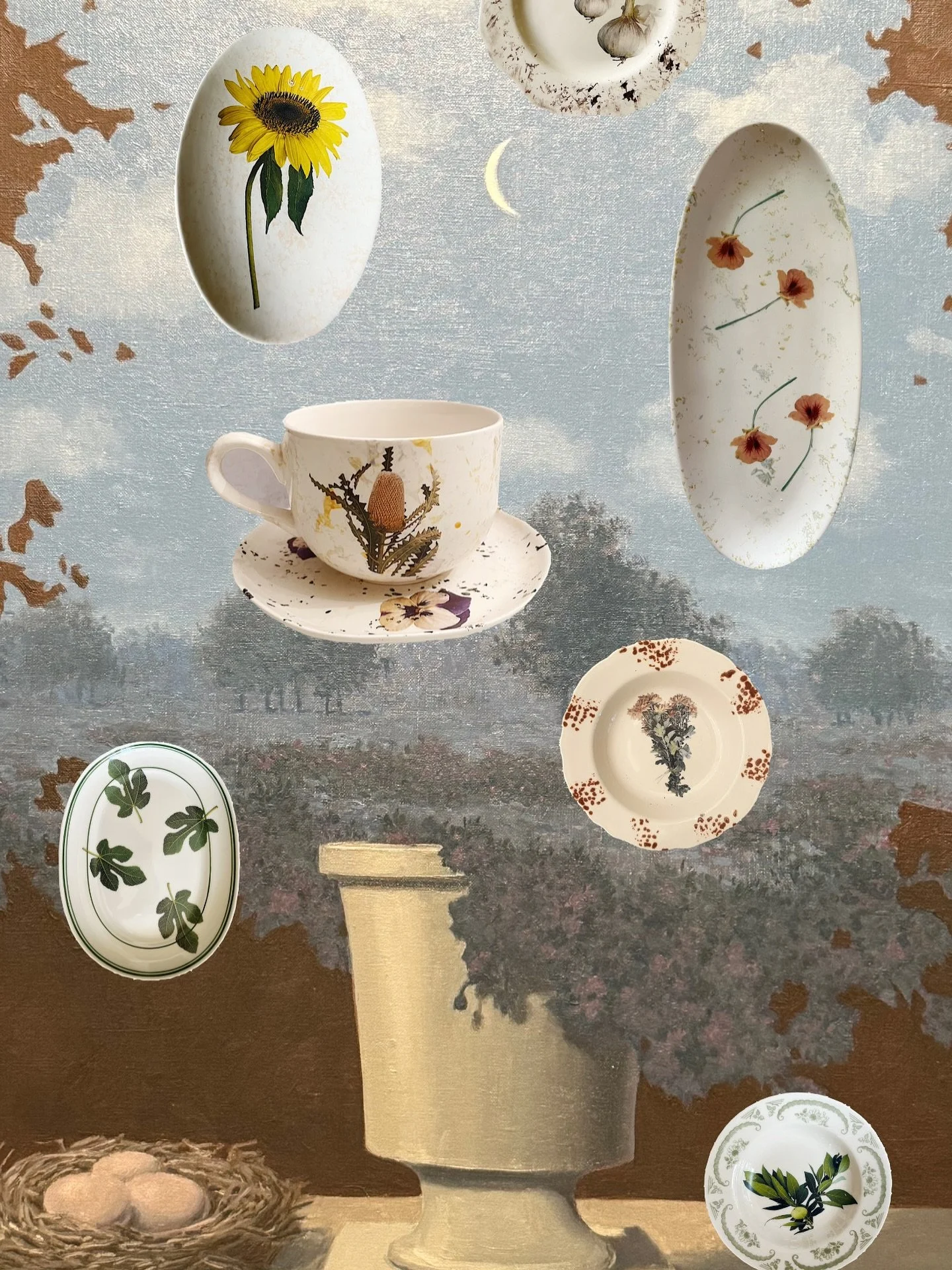 Fall Ceramics

Background Ren&eacute; Magritte painting from the Magritte Museum in Brussels. Art has always informed my choices and inspired my work along with nature. I love the details of paintings almost more than the whole piece. My photographs 