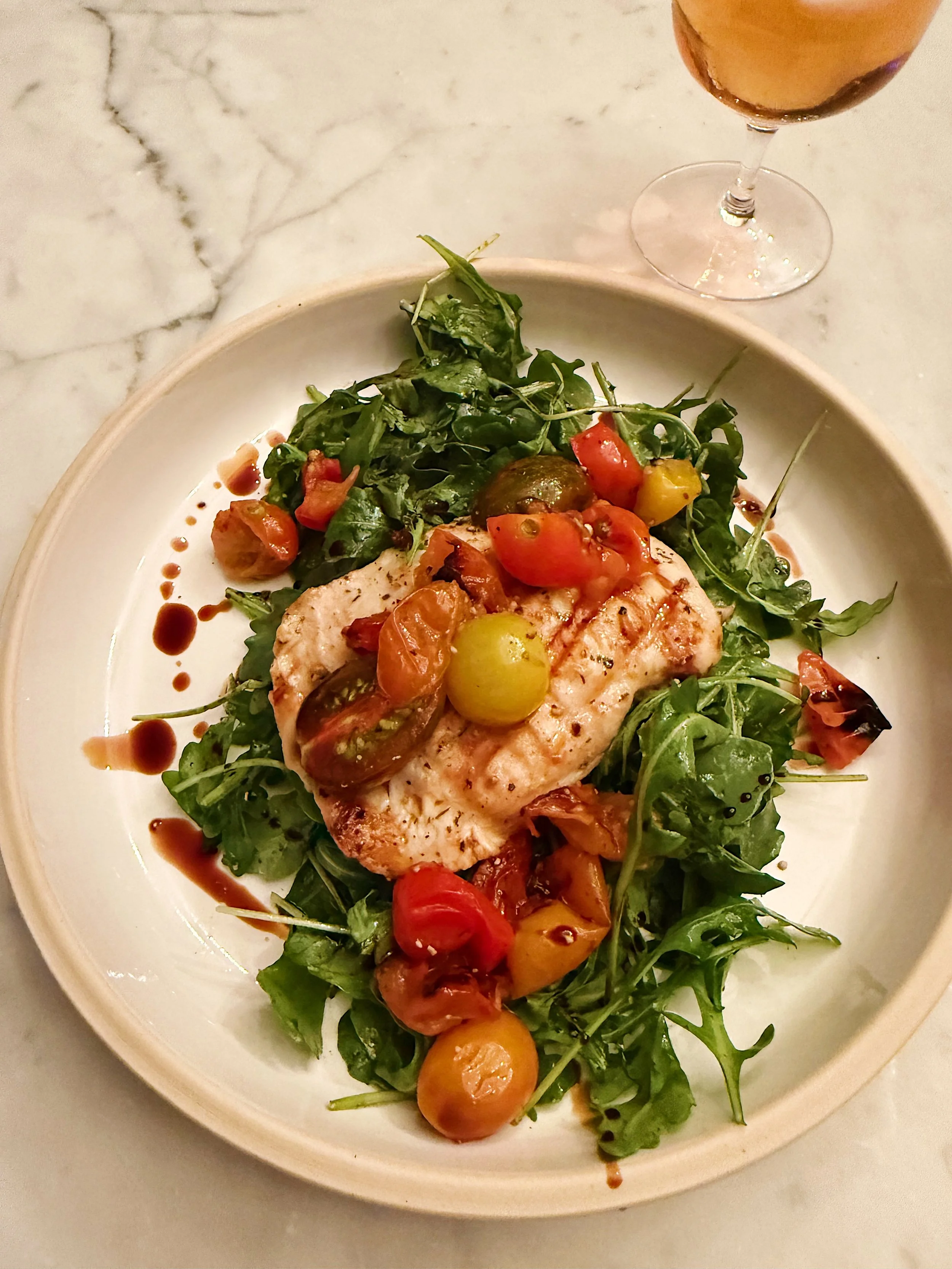 Chicken over Arugula with Tomatoes