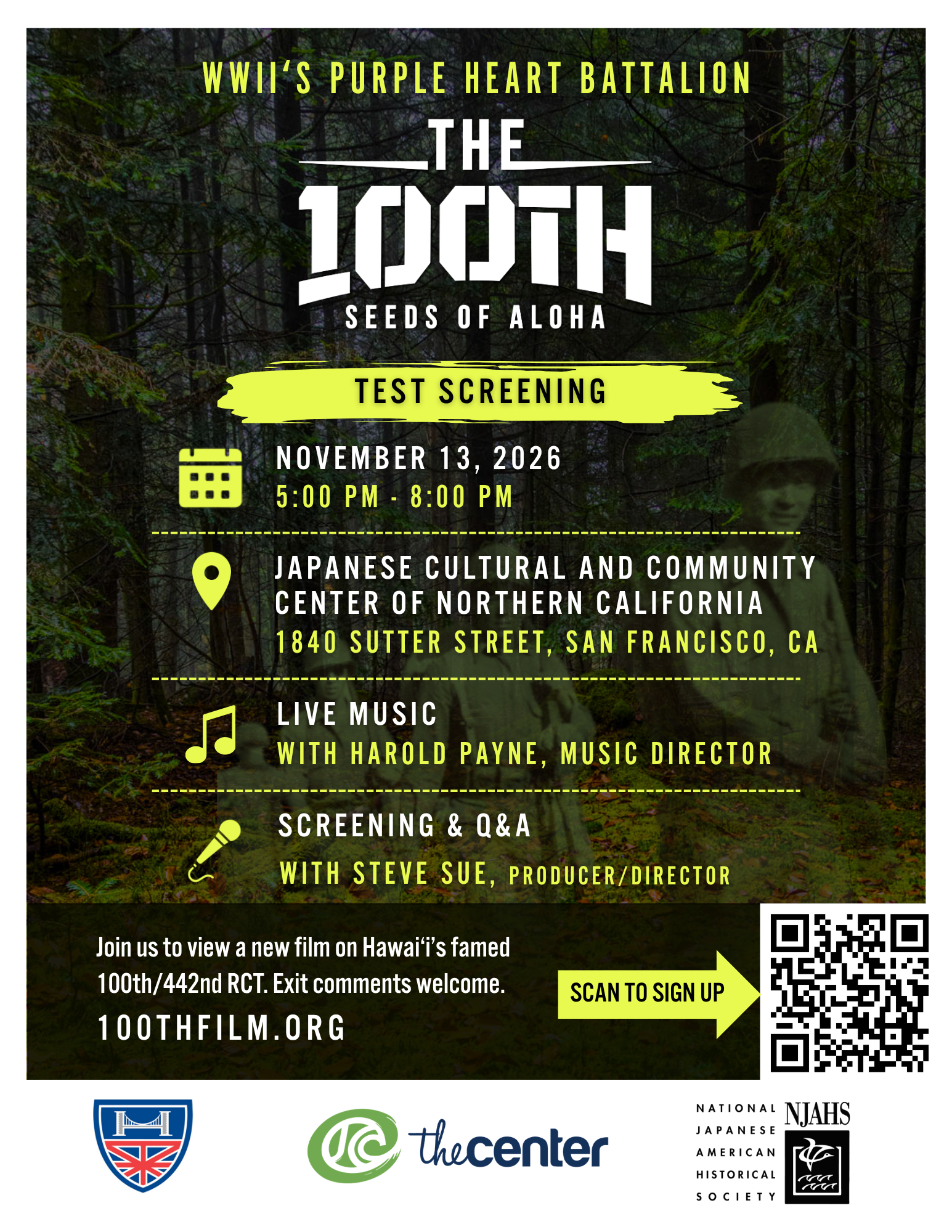 Test Screening – THE 100TH: Seeds of Aloha at the JCCCNC – Nov 13, 2026