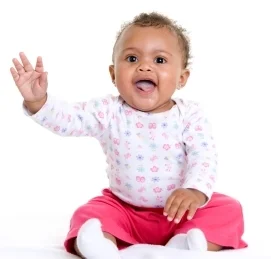 Baby waves bye-bye by nine months; language development charts at Canto Speech Therapy Online