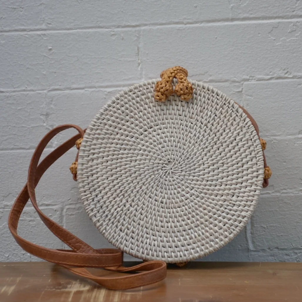 White Wicker Vegan Leather Crossbody