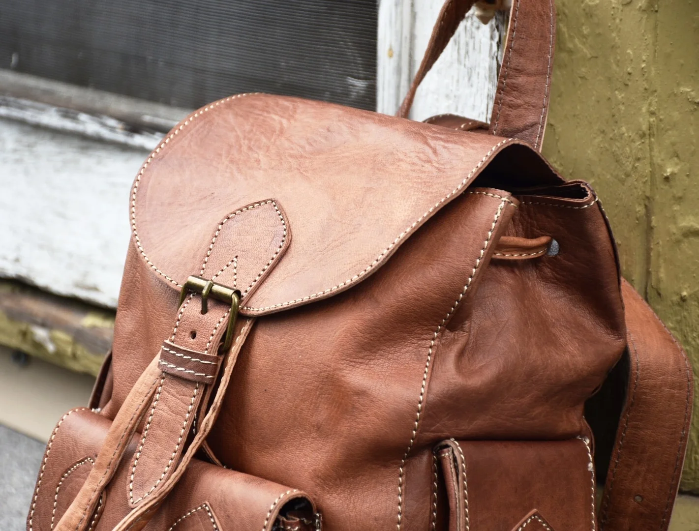 Moroccan Journey Leather Backpack Handcrafted Moroccan Leather Backpack (1) – LINPAU-J main image 4
