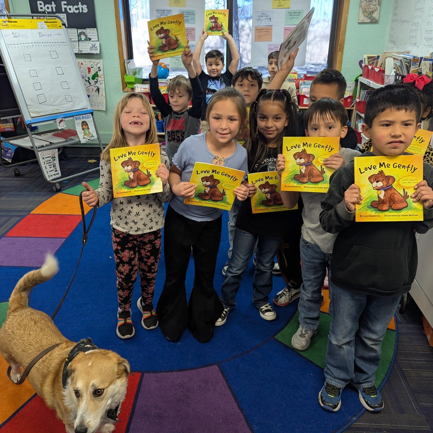 Rescue dog, turned therapy dog, Sandy helping children in New Mexico learn how to kindly treat her fellow furry friends. #humaneeducation #booksforkids #responsiblepetownership #kindness #compassion #empathy @