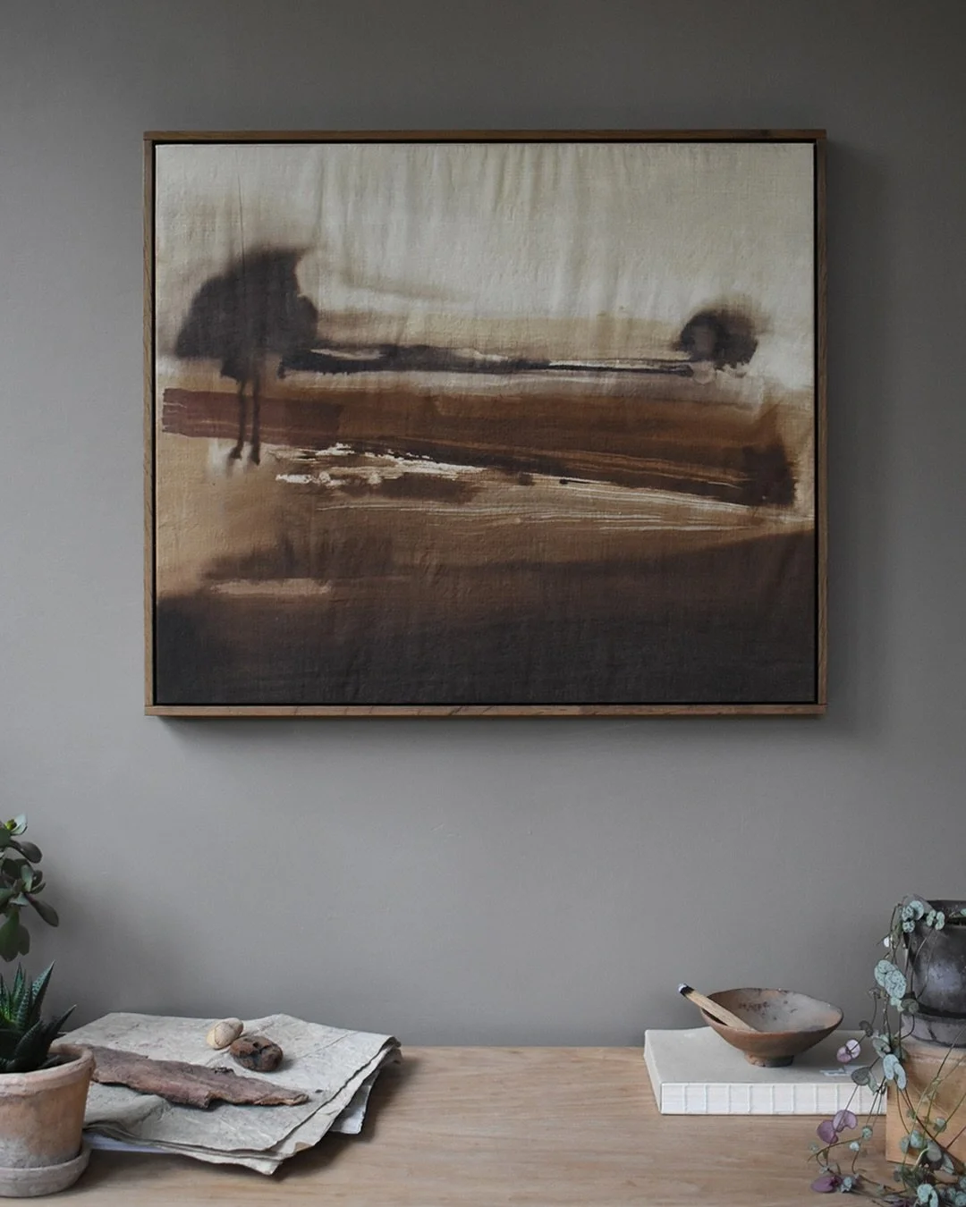 &ldquo;Asumiko Park&rdquo; 650 x 550mm, cotton organdie and dye. Framed in fumed Scottish oak. Sold.