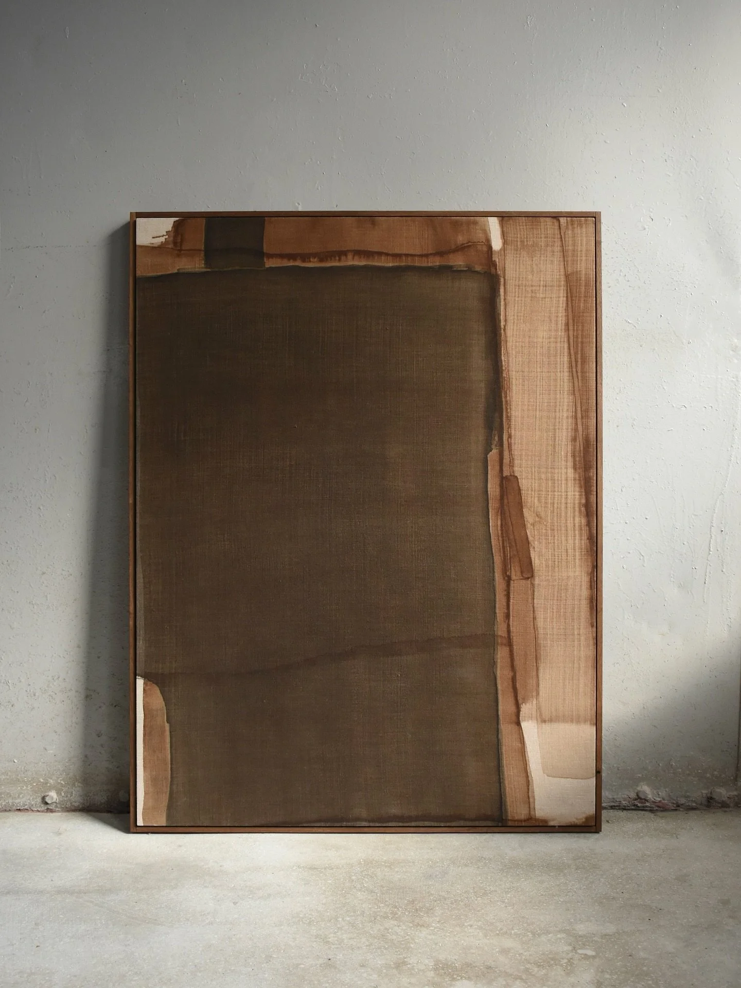 A misty morning, deep into the harvest. &ldquo;Loam&rdquo; 75 x 100cm, framed in fumed Scottish oak. Sold.