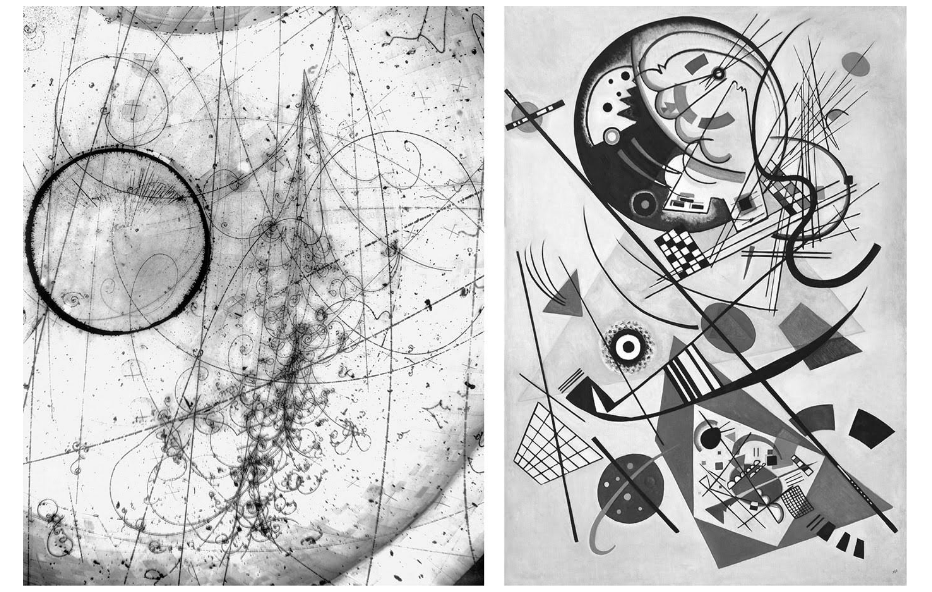  Left.&nbsp; Cosmic&nbsp;Rays photograph ,&nbsp;Fermilab, 1970. Right. Wassily Kandinsky,&nbsp; Composition VIII ,&nbsp;oil on canvas, 1923. 