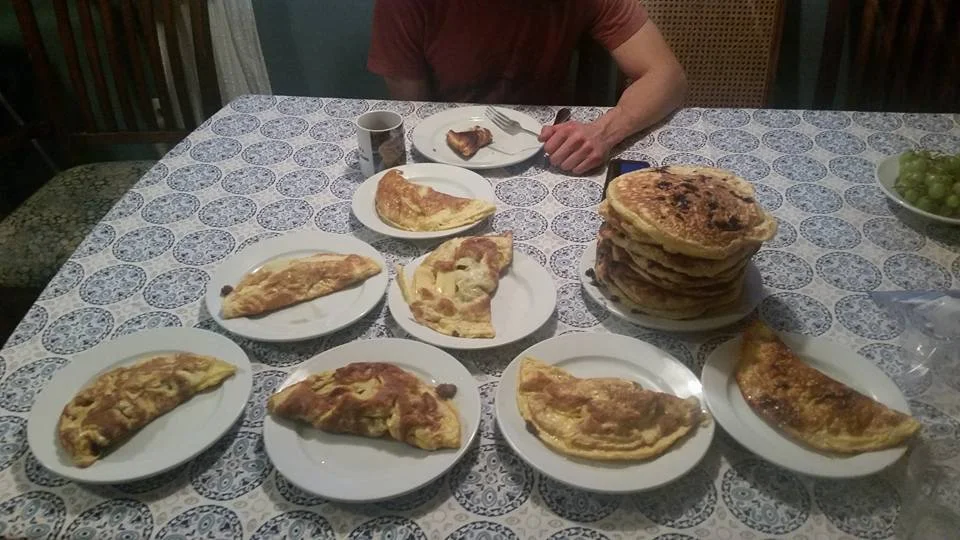 Omelets and mancakes for breakfast in McGrath.