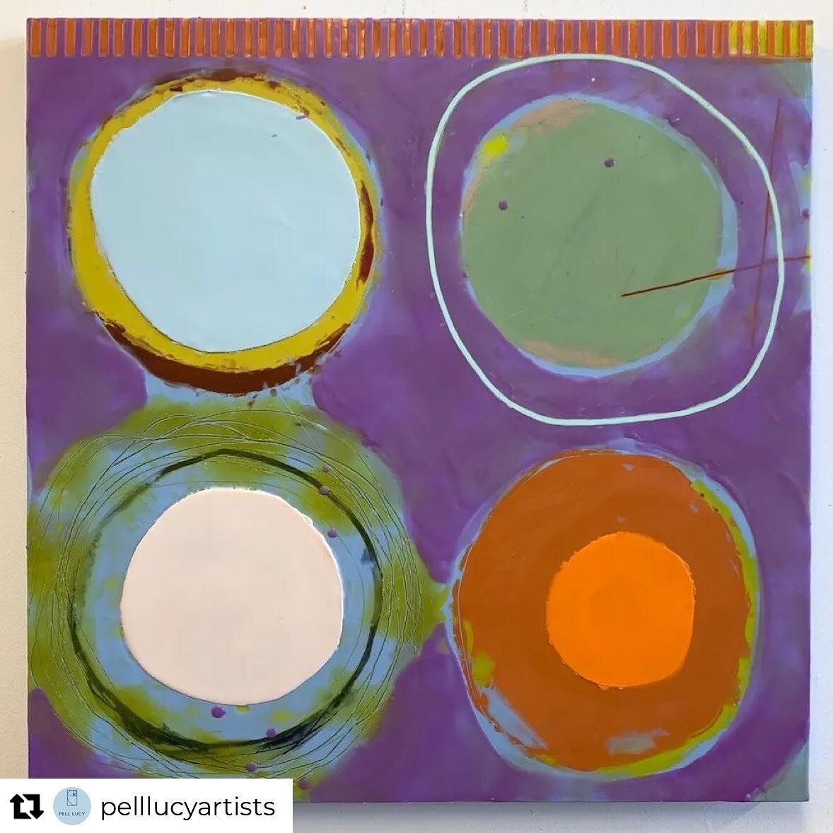 Repost from @pelllucyartists
&bull;
Be Happy, by Deborah Peeples (Encaustic on panel, 24 &times; 24.&quot;) Her work is also featured in the latest Pell Lucy online exhibit, More Seeingly, now on Artsy.net. Link in bio.

From the curatorial statement