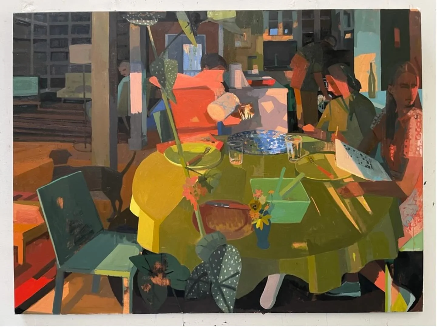 We are delighted to include this gorgeous painting by Susan Lichtman in the upcoming exhibit, Motherhood As Muse. The color, light, and flatness of the rendering makes this piece feel (to me) like a composite of intimate memories of a family&rsquo;s 