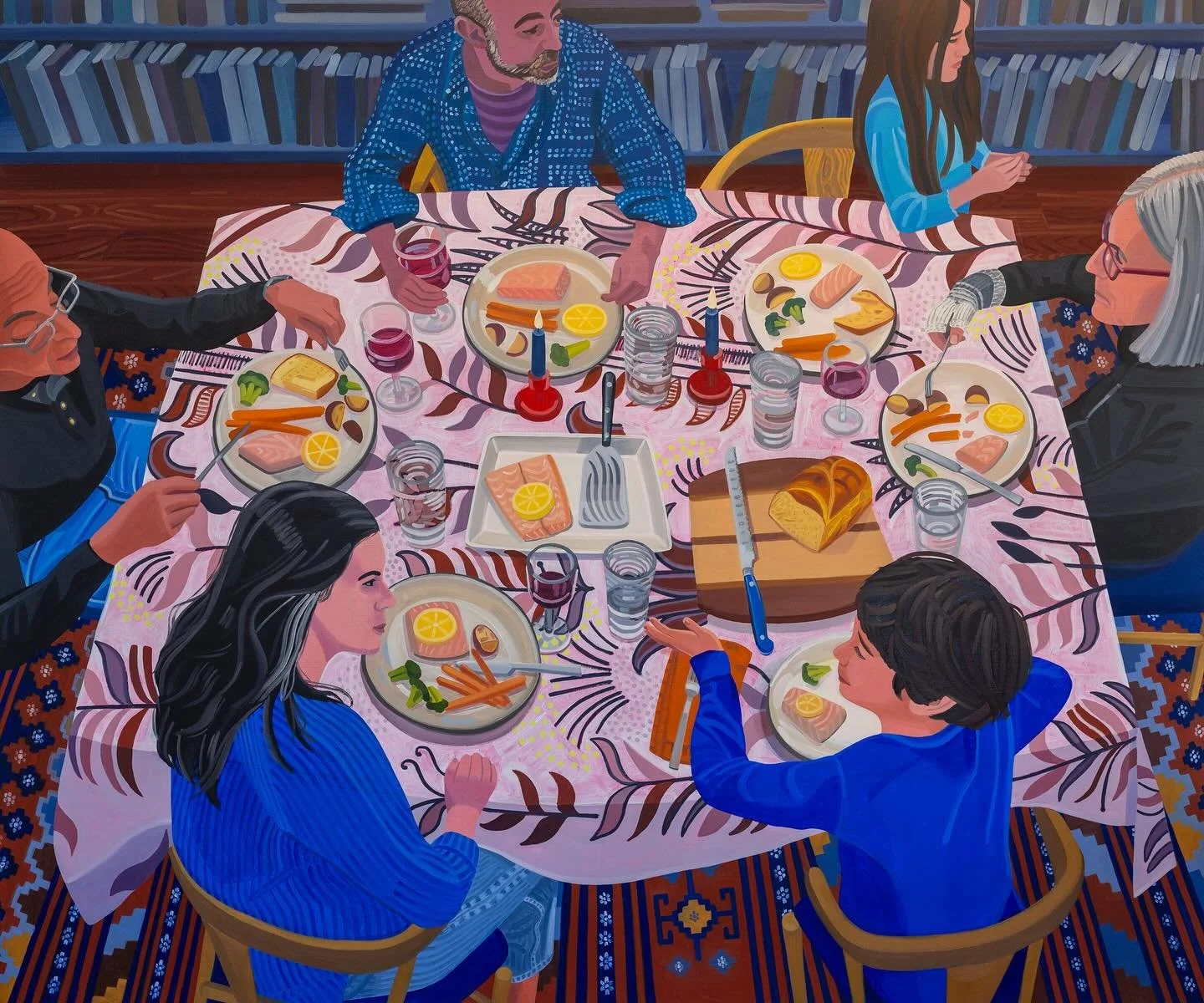 The Motherhood As Muse exhibit is installed and ready for tomorrow&rsquo;s opening! 

In her monumental paintings, Lanie Wurzel uses marvelous color and a unique perspective to bring visibility to the sounds, behind-the-scenes labor, daily juggling, 