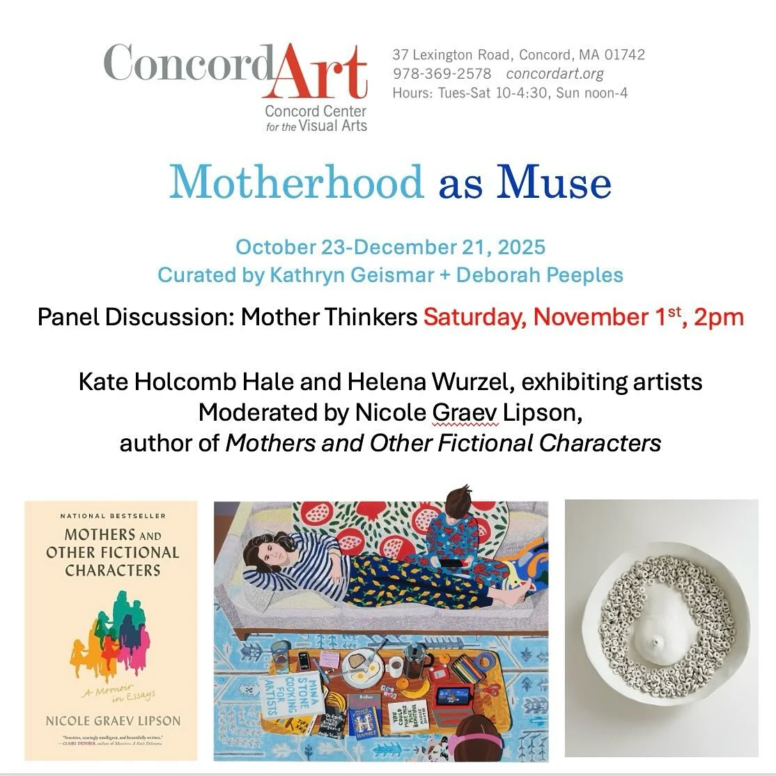Please join us THIS SATURDAY for a panel discussion, &ldquo;Mother Thinkers&rdquo;, moderated by author Nicole Graev Lipson, with panelists Kate Holcomb Hale and Helena Wurzel, exhibiting artists in Motherhood As Muse. @nglipson @kateholcombhale @hel
