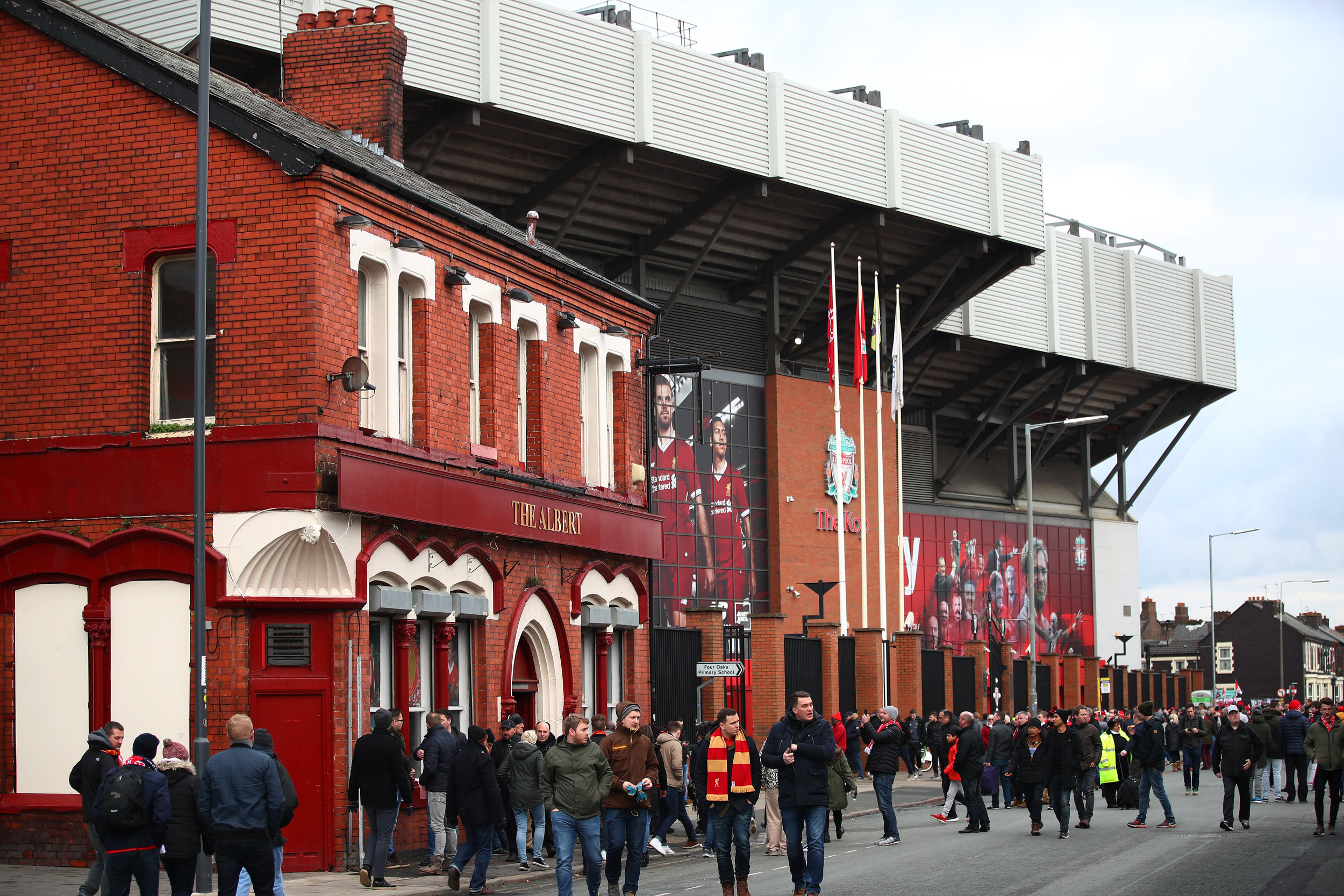 The exterior of Anfield Stadium today