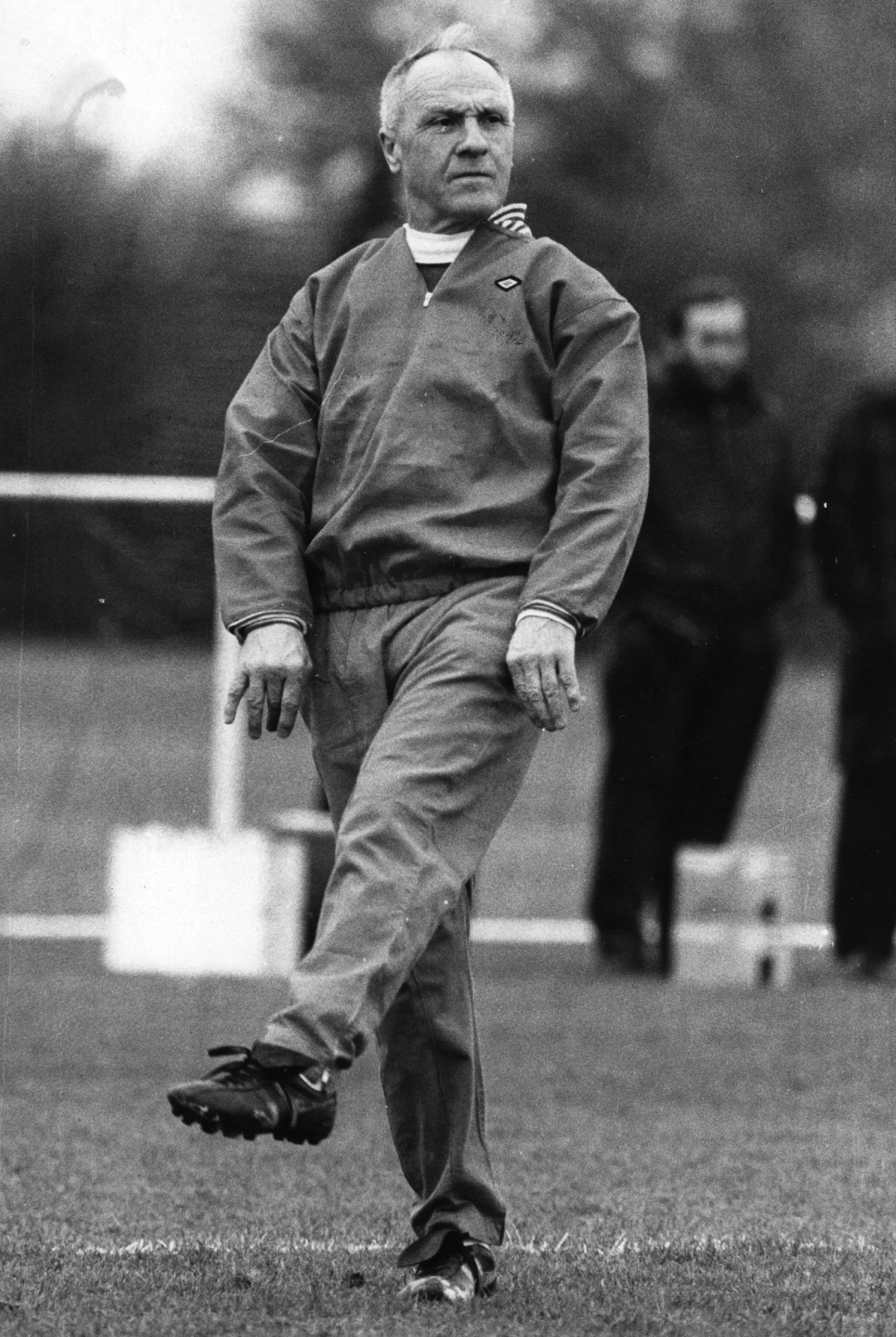 Bill Shankly practices his "Wembley Walk." The Scottish football player and former manager of Liverpool FC was an instrumental figure in Liverpool's football past and present. Photo by Evening Standard/Getty Images