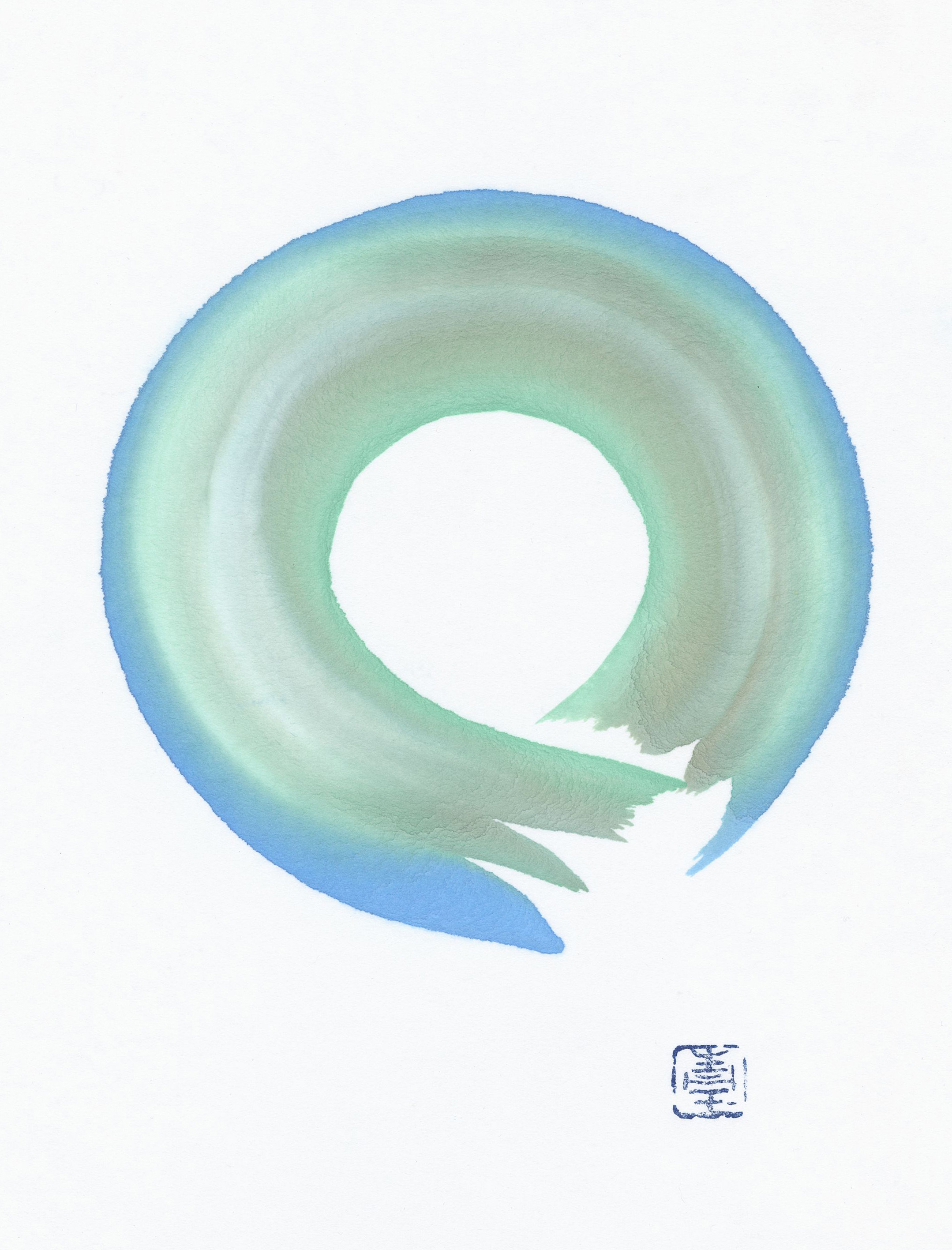 ©Janine Ibbotson, "Cosmic Life Cloud," watercolor on rice paper with Green Pearl seal, 2018.