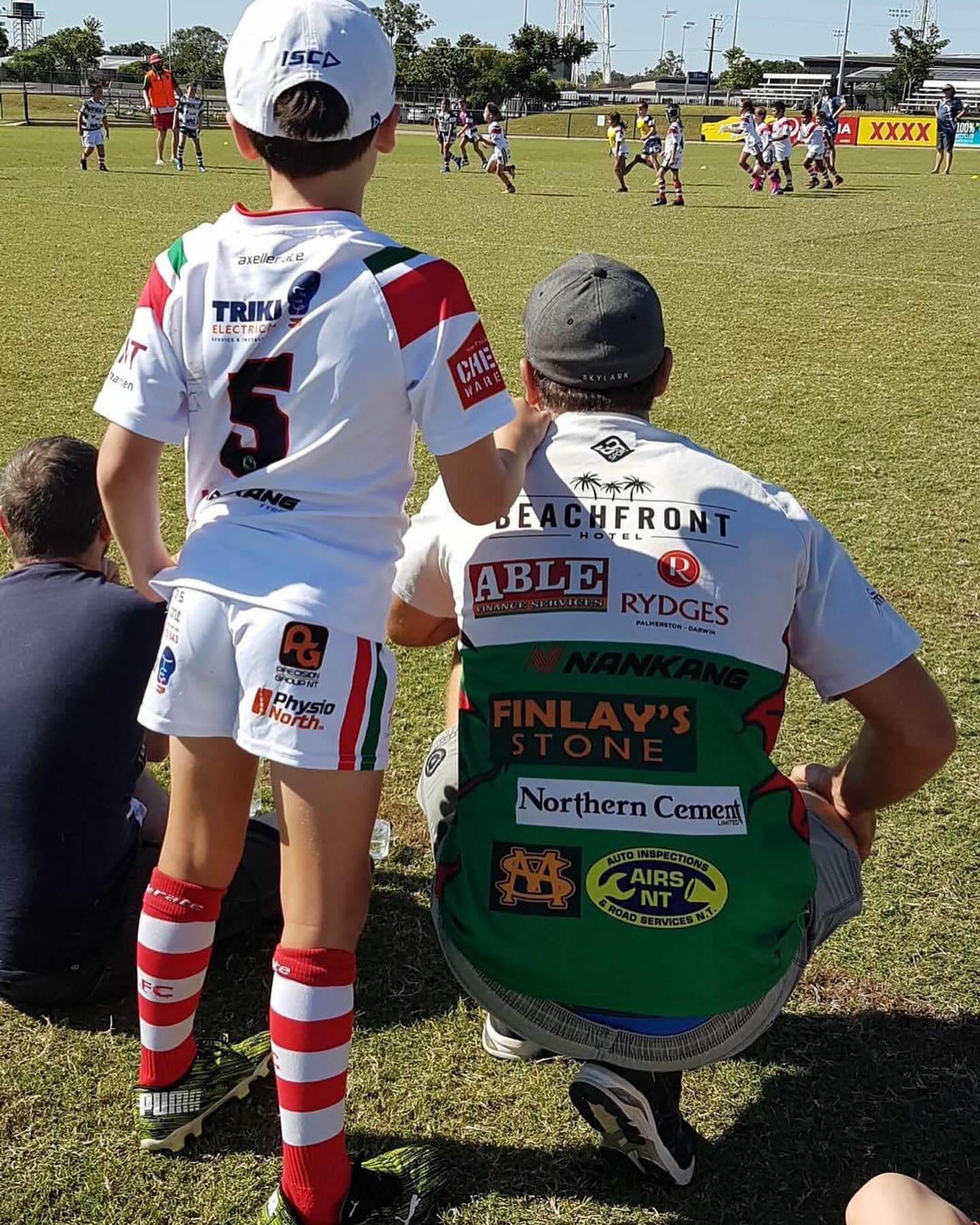 Coach Dan and son Finn always repping the Dragons  on the side line - winners are grinners team pic and currently  wearing the latest Dragons House of Darwin designed T &lsquo;s - great gifts for Christmas - go online to order - only avaliable https: