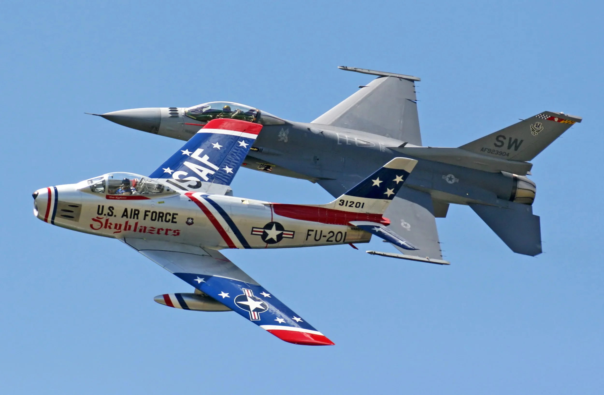 North American F-86F Sabre and General Dynamics F-16 Fighting Falcon