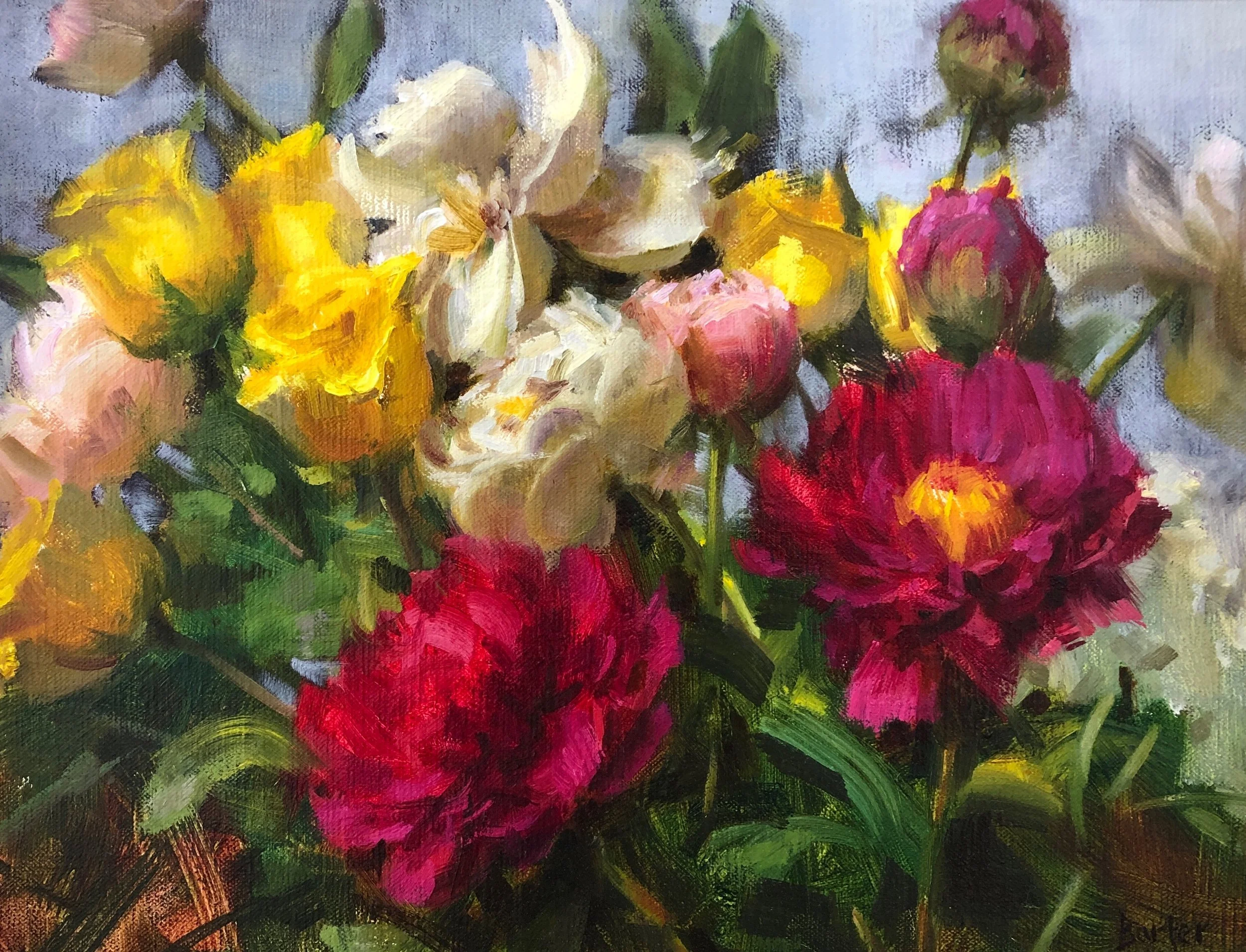 "Peony Pop!" original oil, outside dimensions 20.5"x17.5"-SOLD