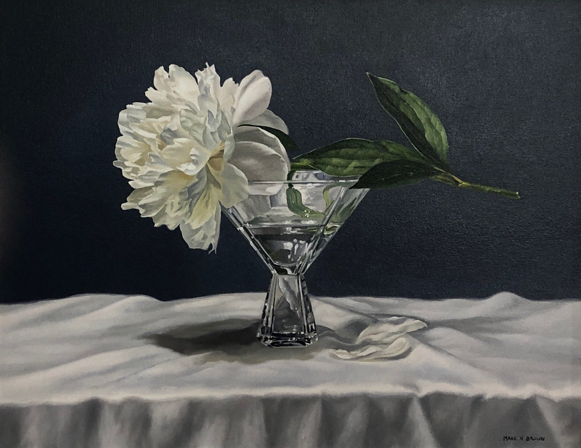 "Peony with Glass" original oil, outside dimensions 26.5"x22.5"-SOLD