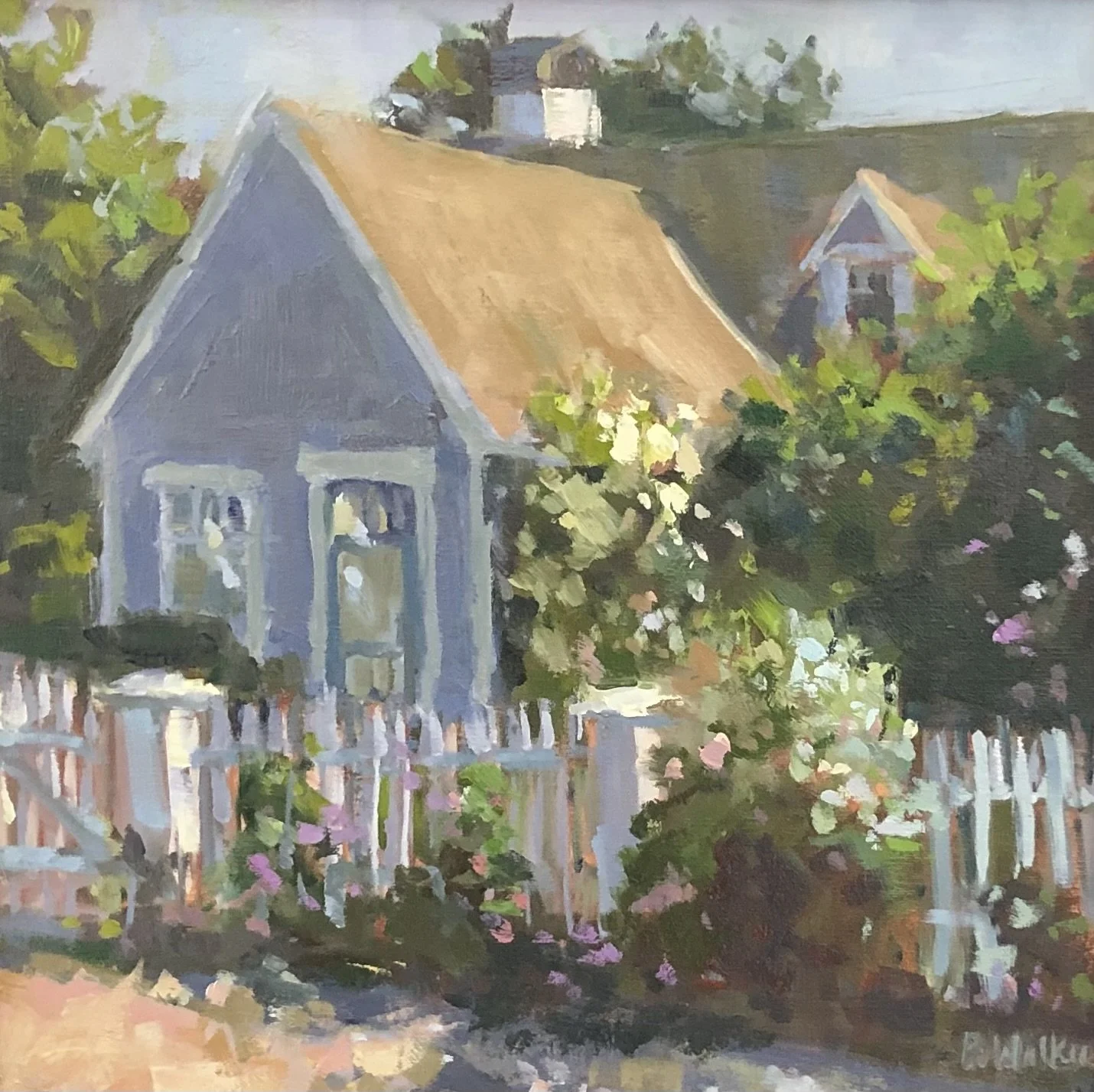 “Cottage on Ocean Ave” original oil 12”x12” $1100.00-SOLD