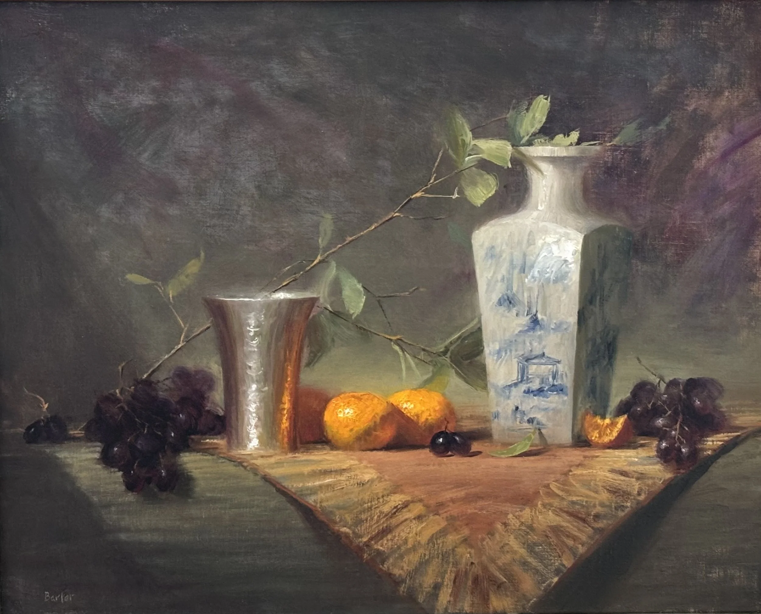 "Silver with Tangerines and Leaves" original oil, 16"x20", $3000.00-SOLD