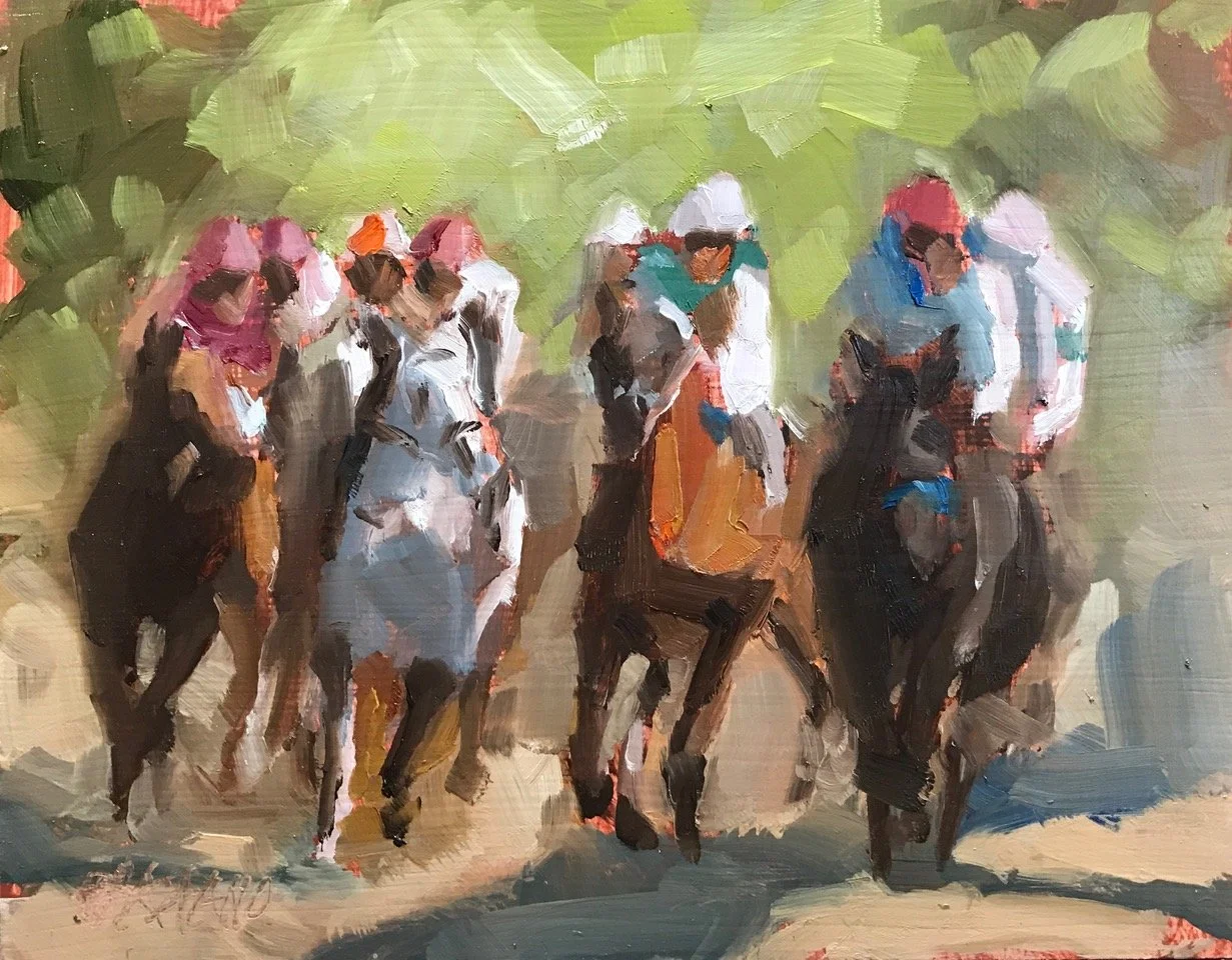 "Into The Home Stretch" oil 8 x 10 $1200