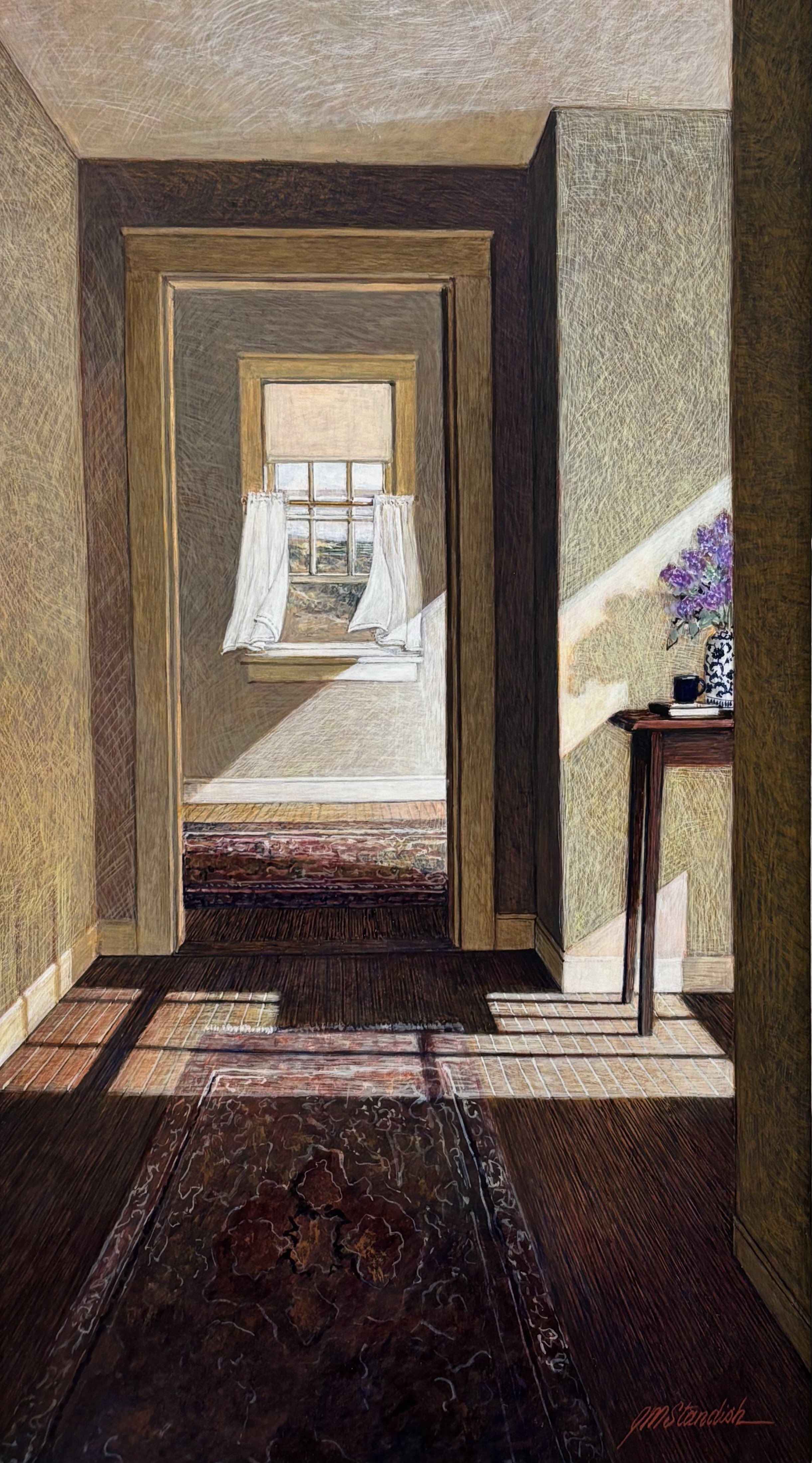 "Whoosh" original egg tempera, outside dimensions 22"x15.5", $2600.00