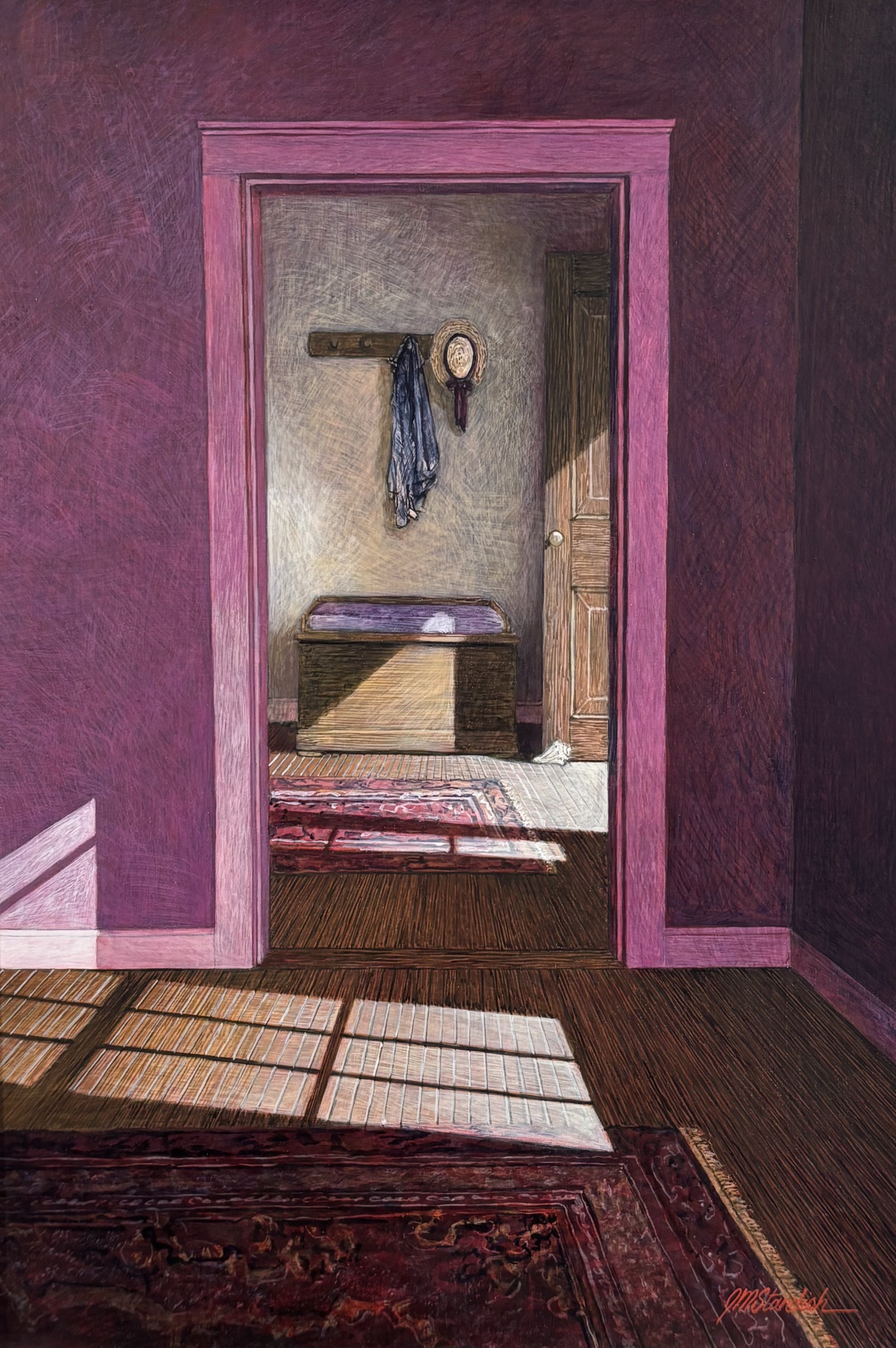 "Staying In" original egg tempera, outside dimensions 23"x18", $3200.00
