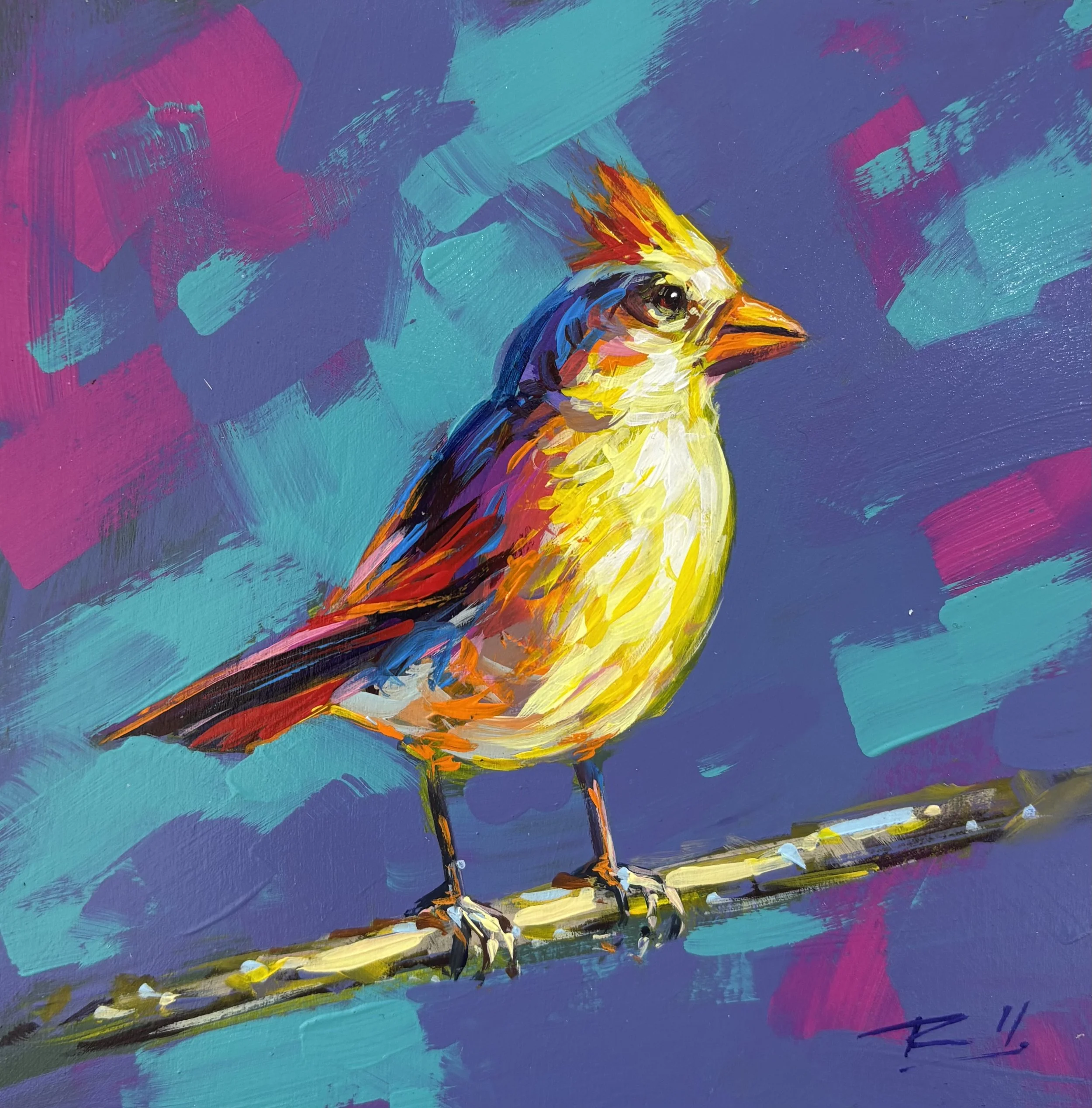 "Bird 27" original acrylic, 6"x6", $200.00