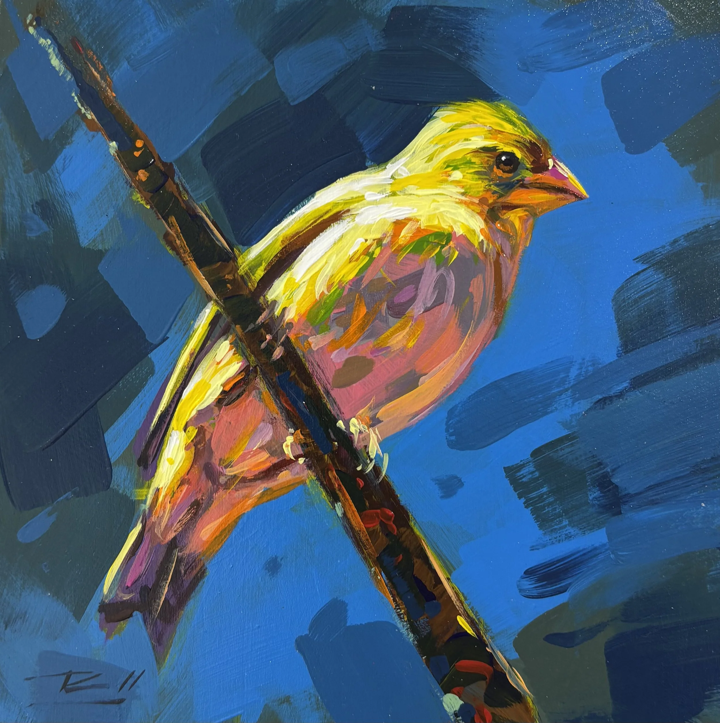 "Bird 28" original acrylic, 6"x6", $200.00