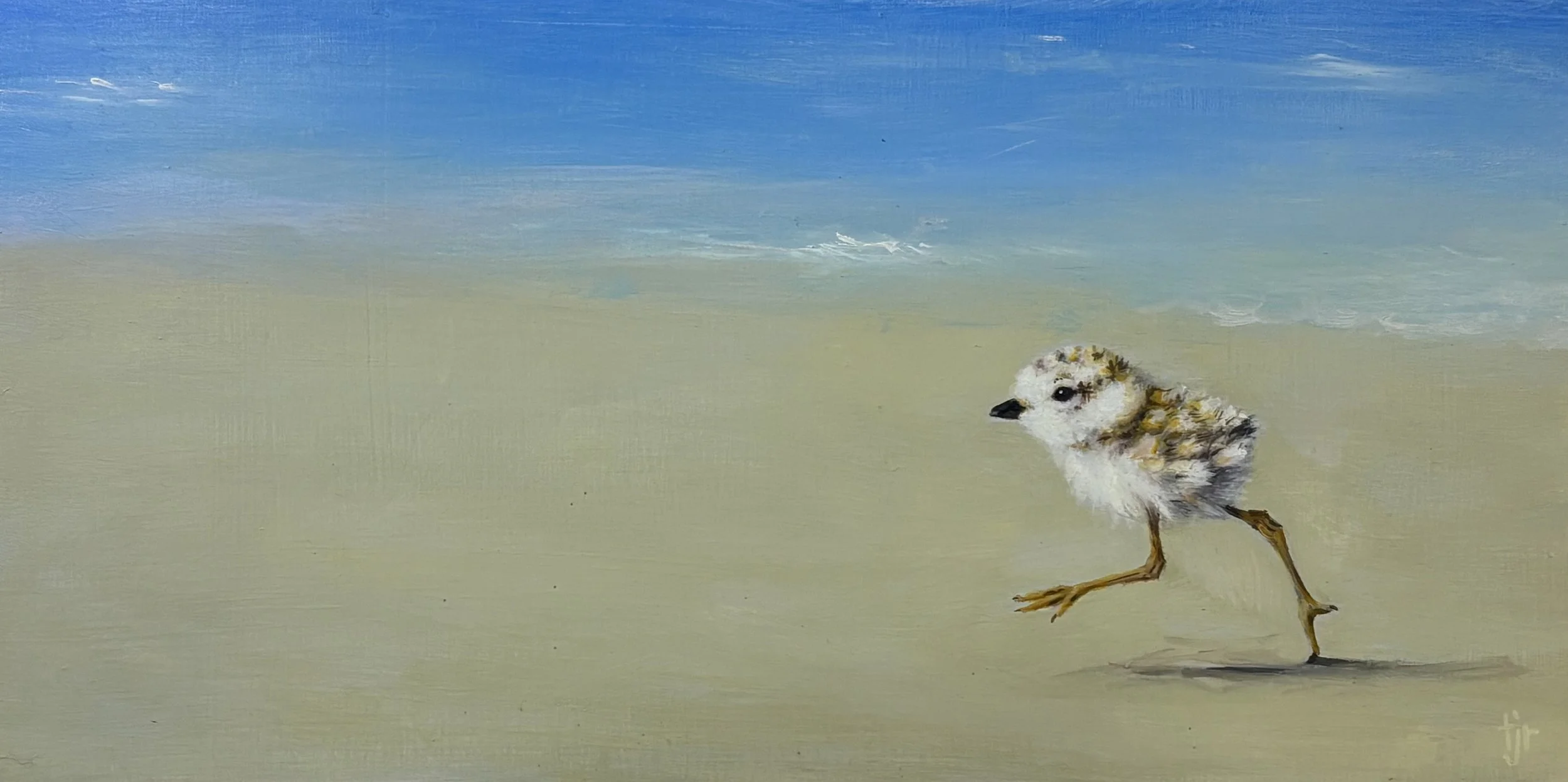 "Running Chick on Beach" original oil, 6"x12", $600.00